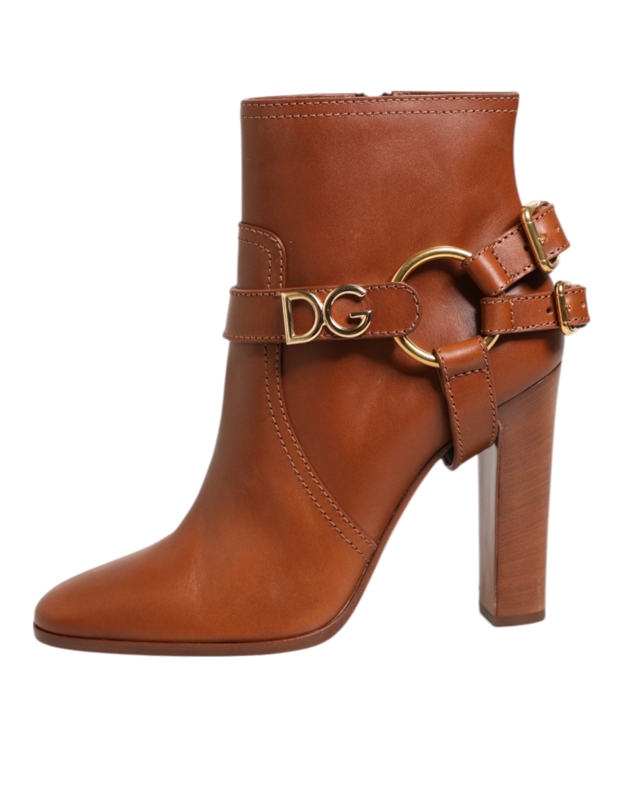 Dolce & Gabbana Braune Leder DG Logo Schnallenstiefel Schuhe-2