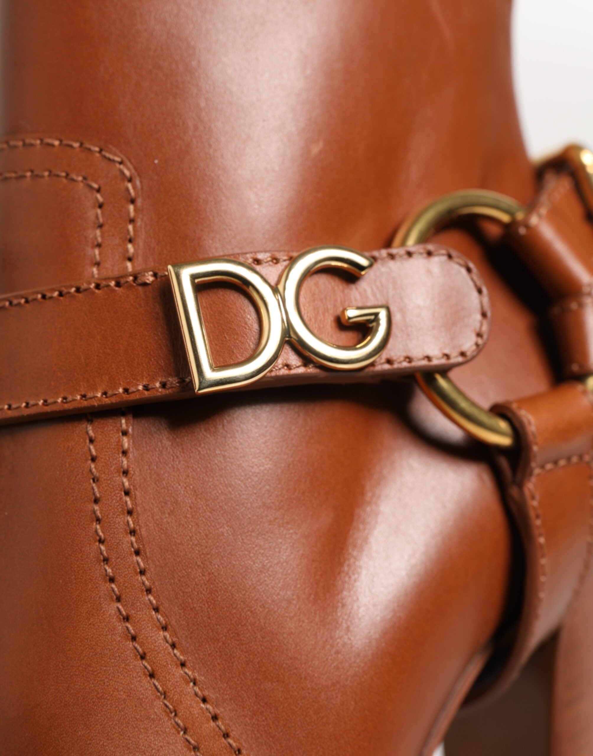 Dolce & Gabbana Braune Leder DG Logo Schnallenstiefel Schuhe-3