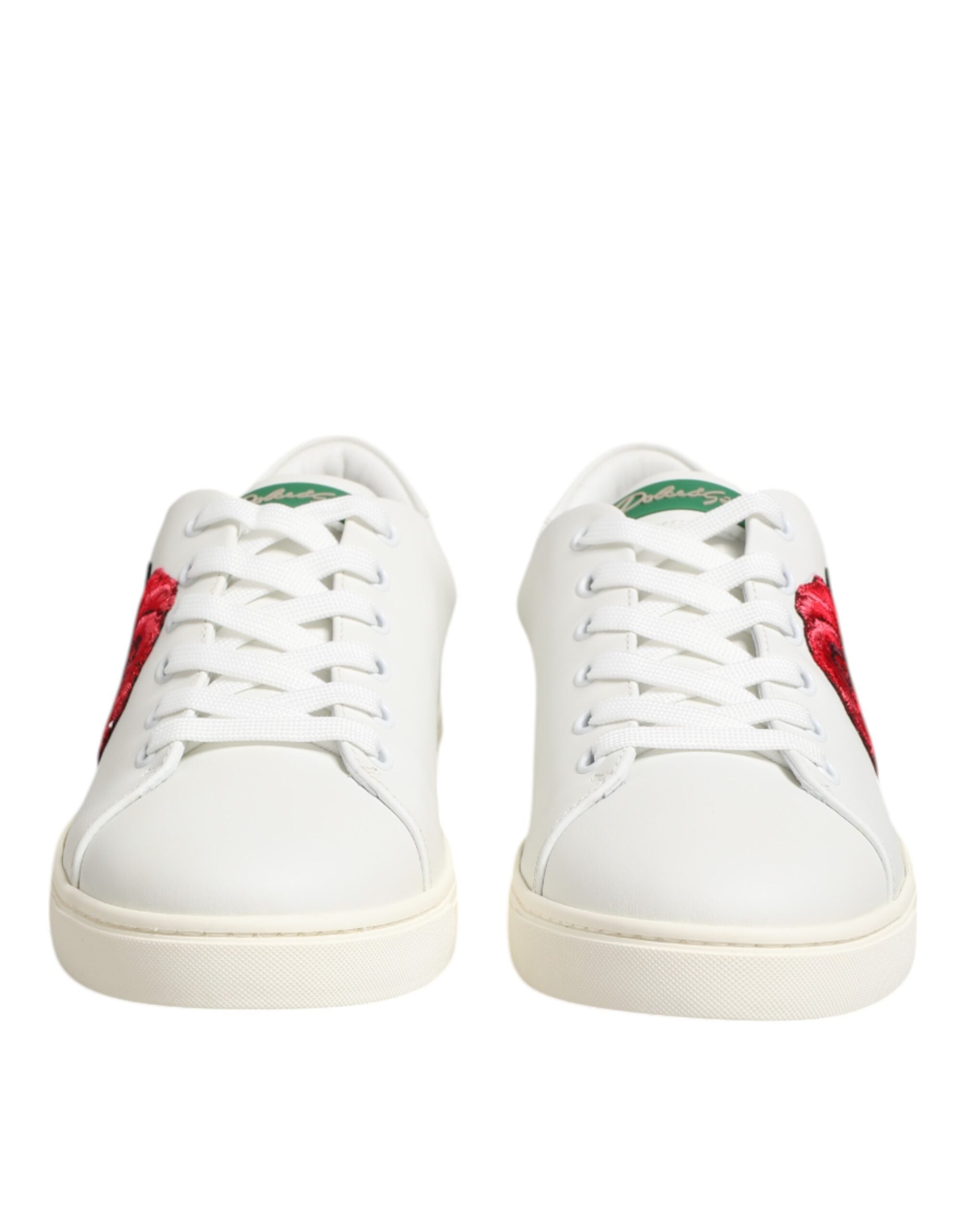 Zapatos bajos Dolce & Gabbana de piel blanca con bordado de rosas-3
