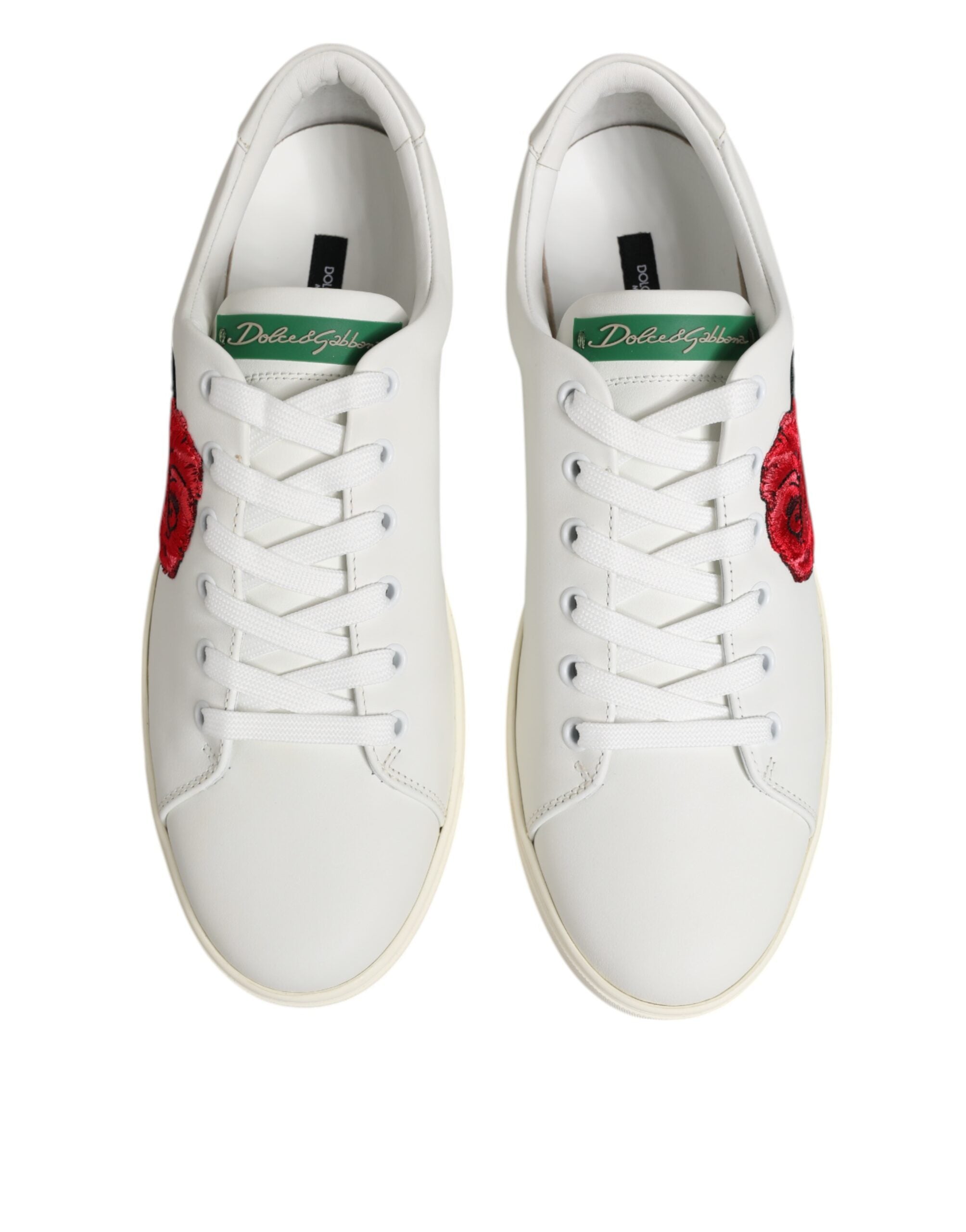 Zapatos bajos Dolce & Gabbana de piel blanca con bordado de rosas-4