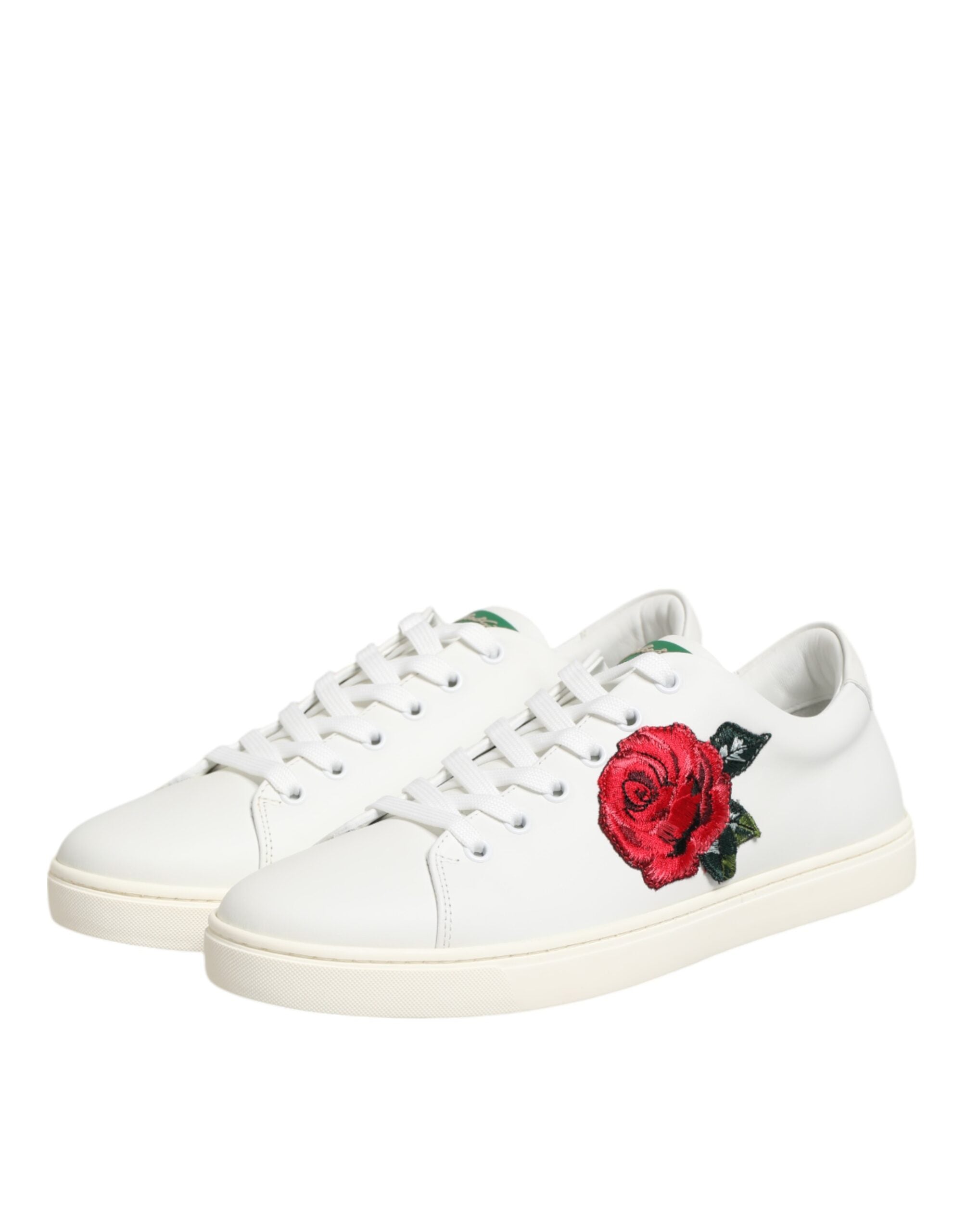 Zapatos bajos Dolce & Gabbana de piel blanca con bordado de rosas-5