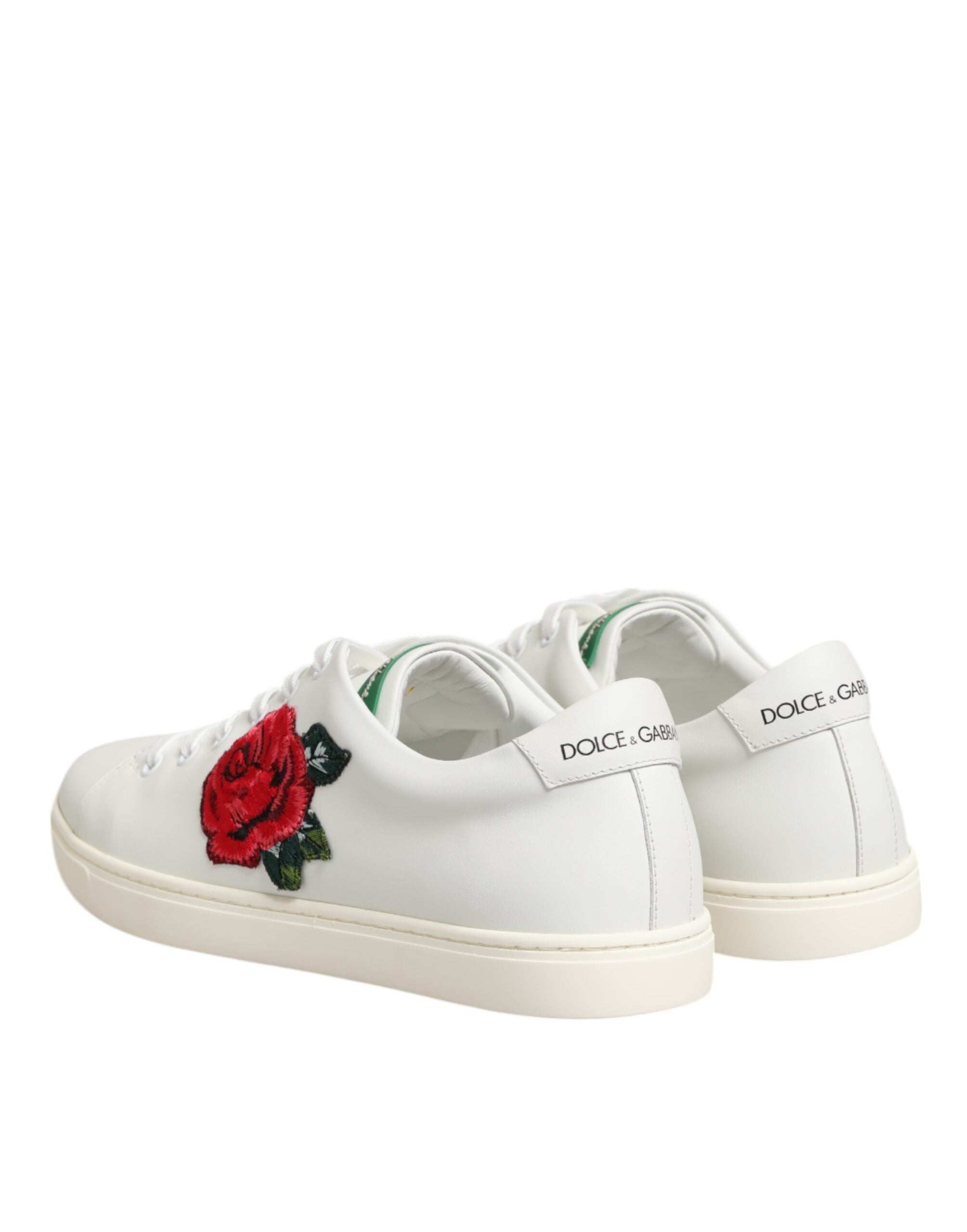 Zapatos bajos Dolce & Gabbana de piel blanca con bordado de rosas-6