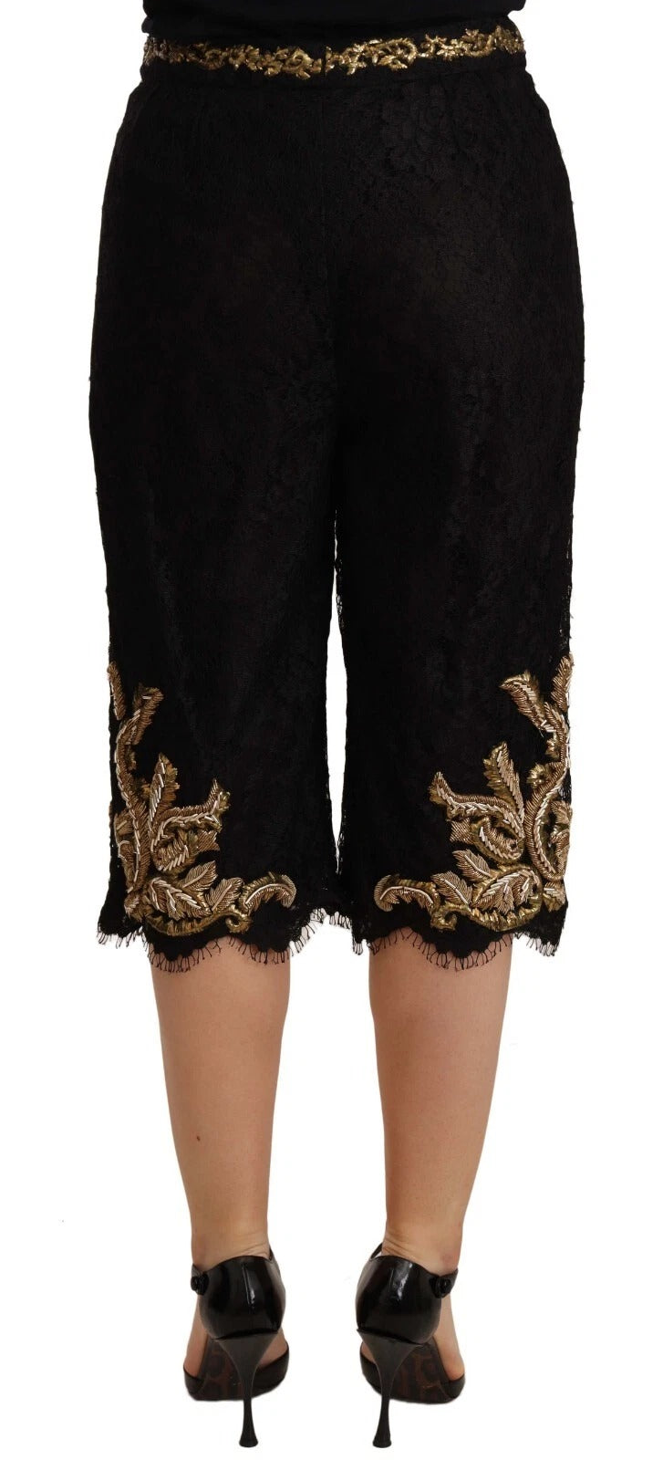 Dolce & Gabbana Black Lace Gold Baroque SPECIAL PIECE Shorts-3