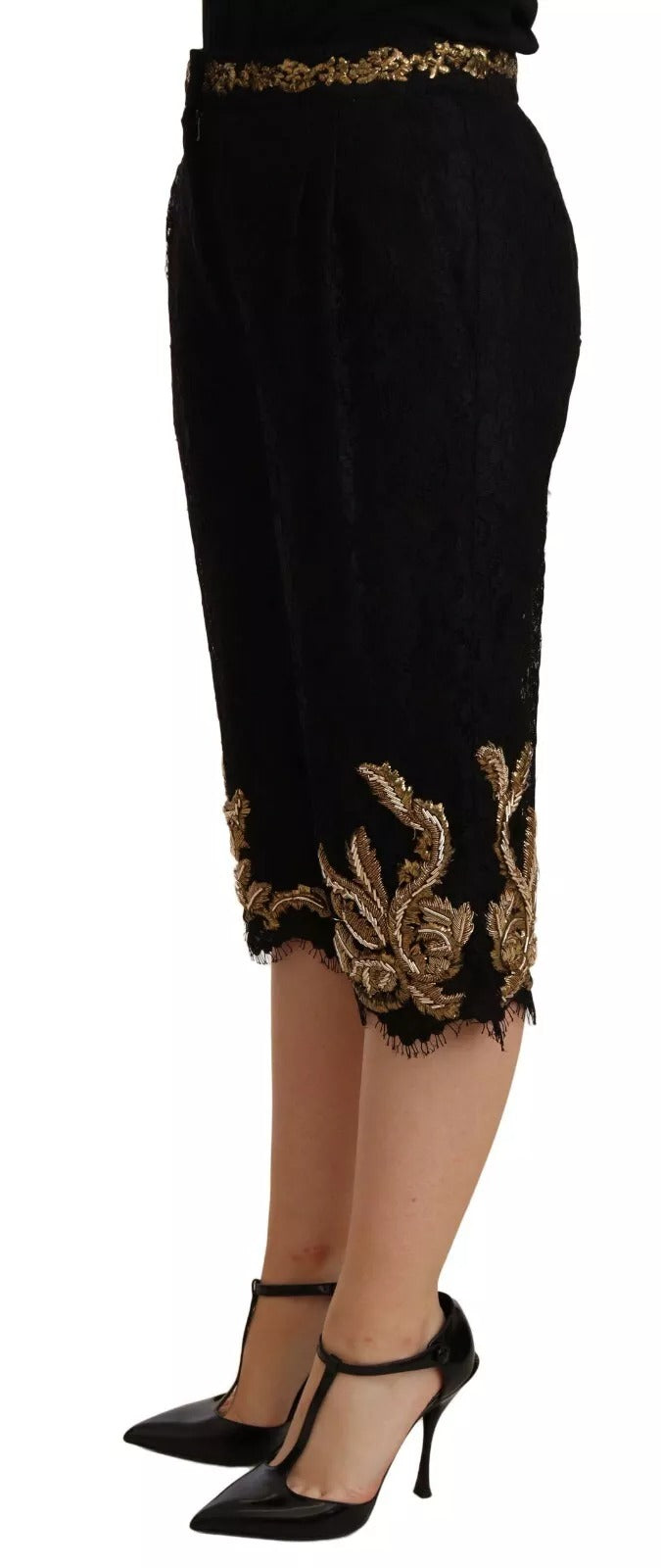 Dolce & Gabbana Black Lace Gold Baroque SPECIAL PIECE Shorts-2