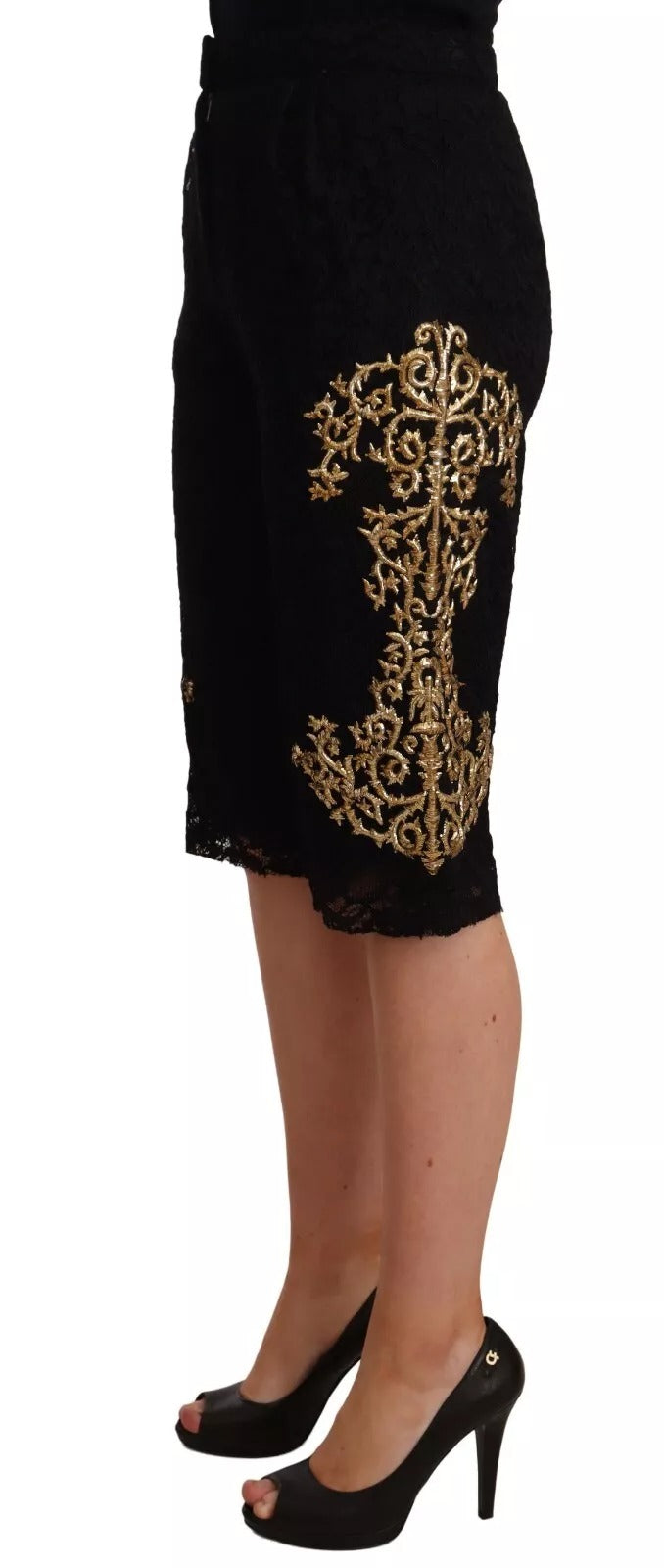 Dolce & Gabbana Black Lace Gold Baroque SPECIAL PIECE Shorts-3