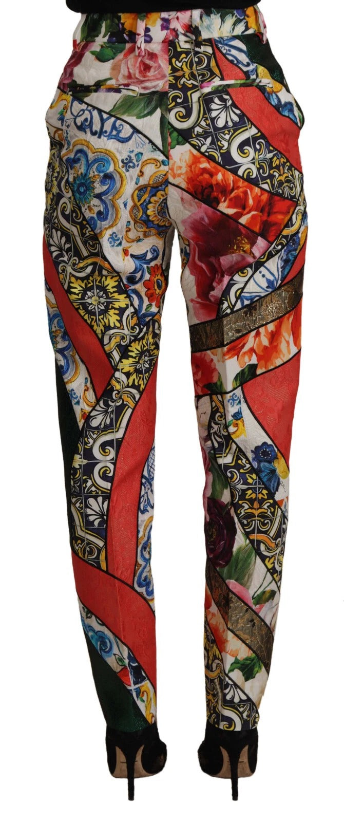 Dolce & Gabbana Multicolor Patchwork Jacquard High-Waisted Trousers-3