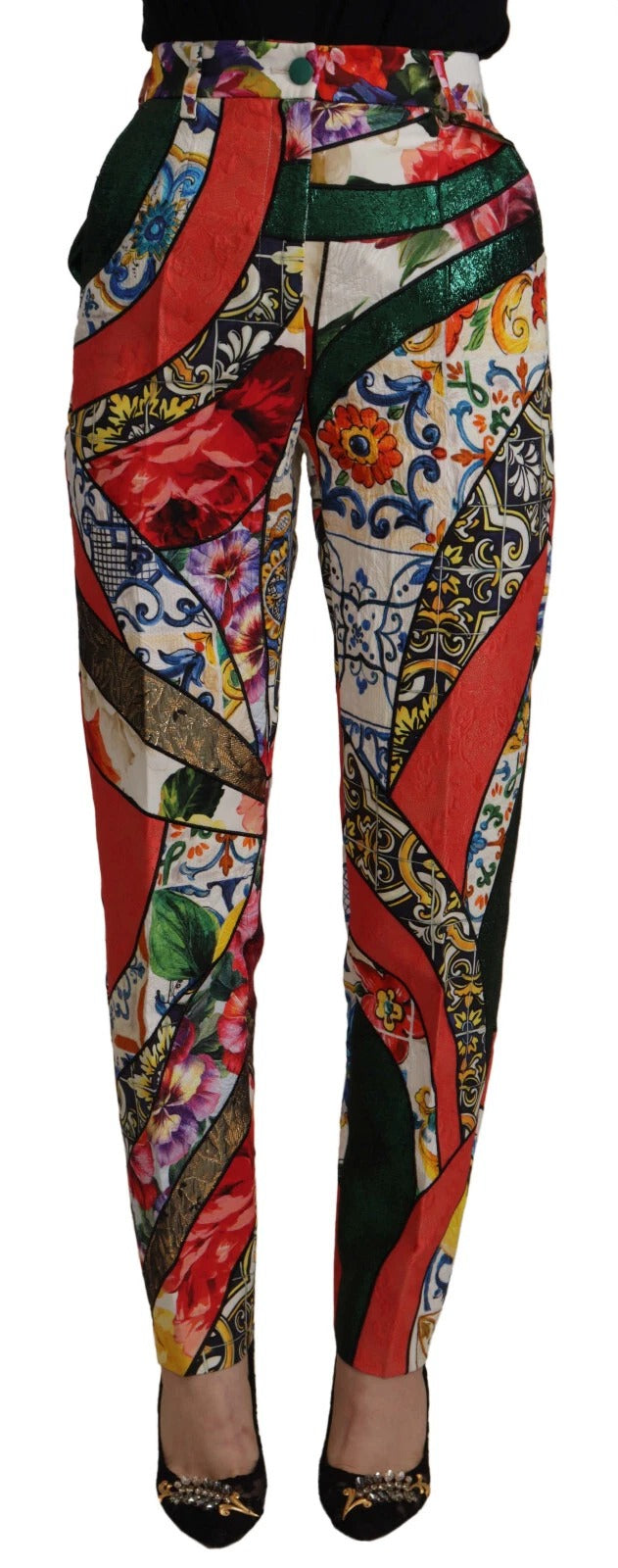 Dolce & Gabbana Multicolor Patchwork Jacquard High-Waisted Trousers-1