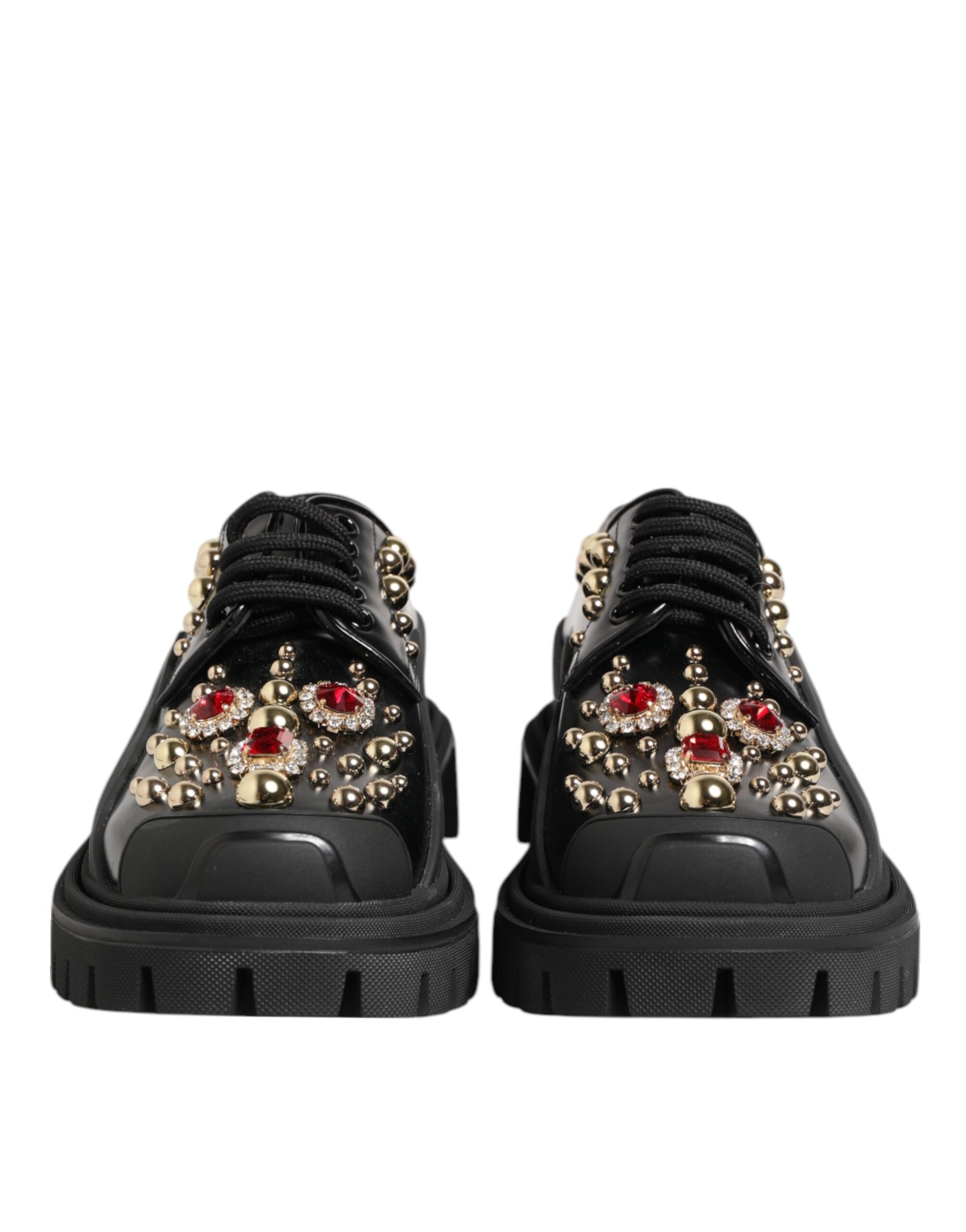 Dolce & Gabbana derby shoes in black leather with jewels and crystals-4