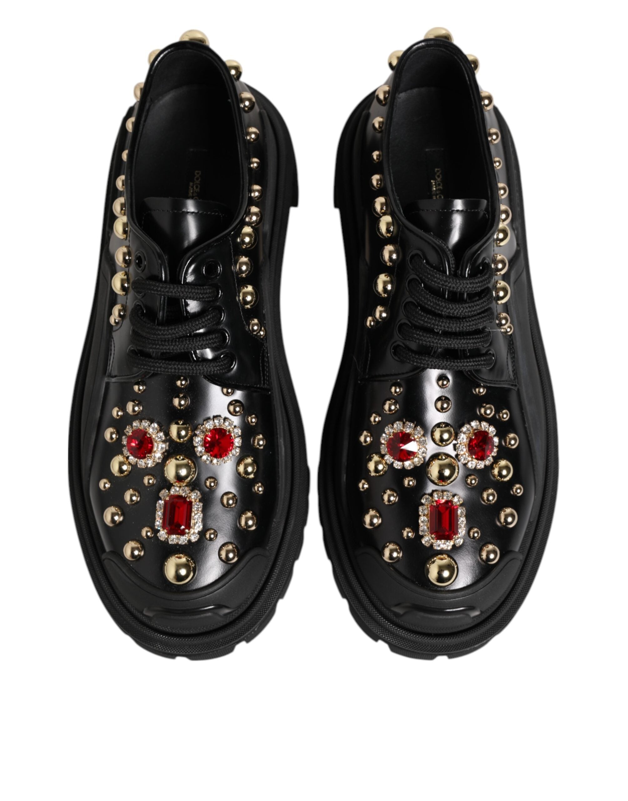 Dolce & Gabbana derby shoes in black leather with jewels and crystals-5