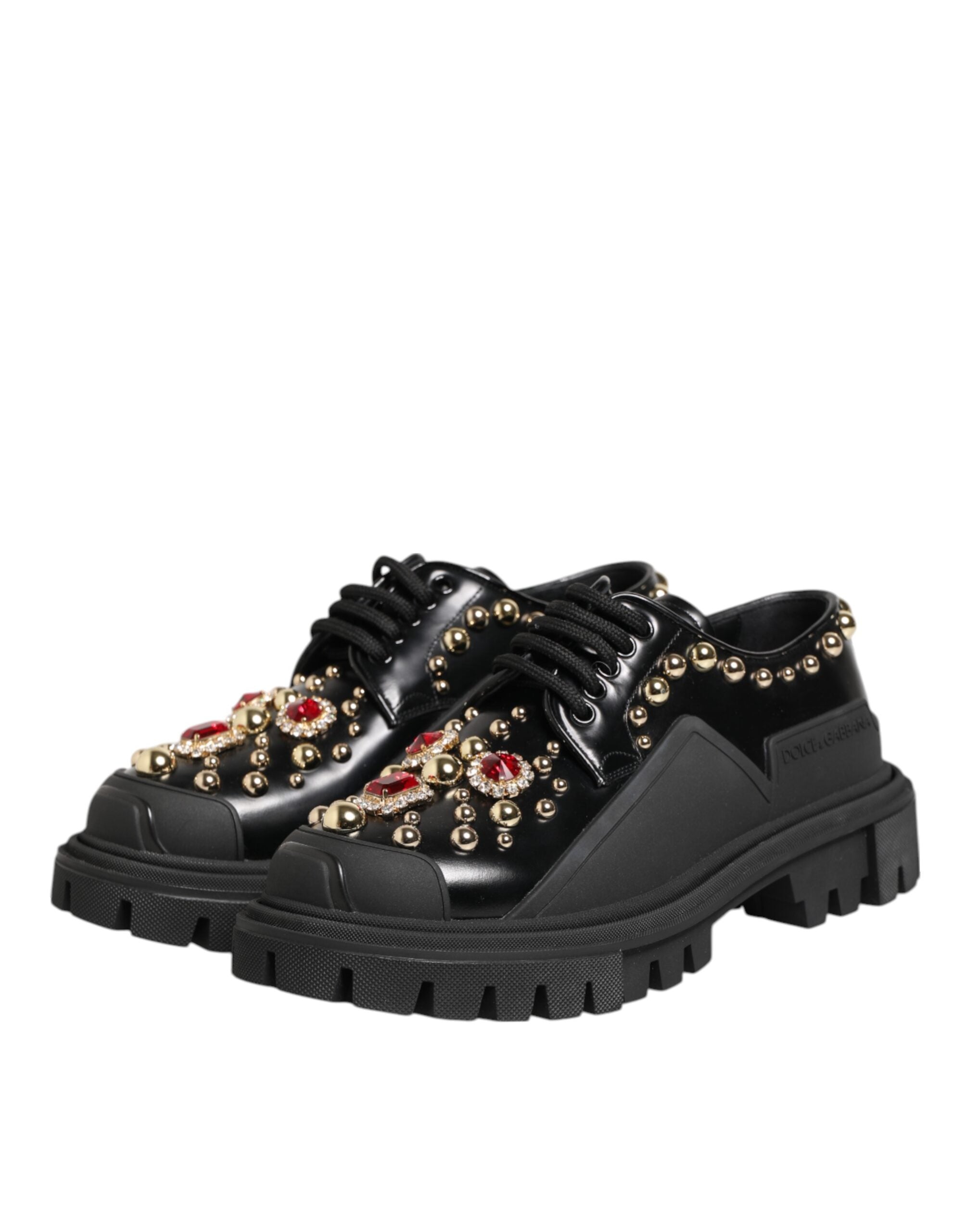 Dolce & Gabbana derby shoes in black leather with jewels and crystals-6