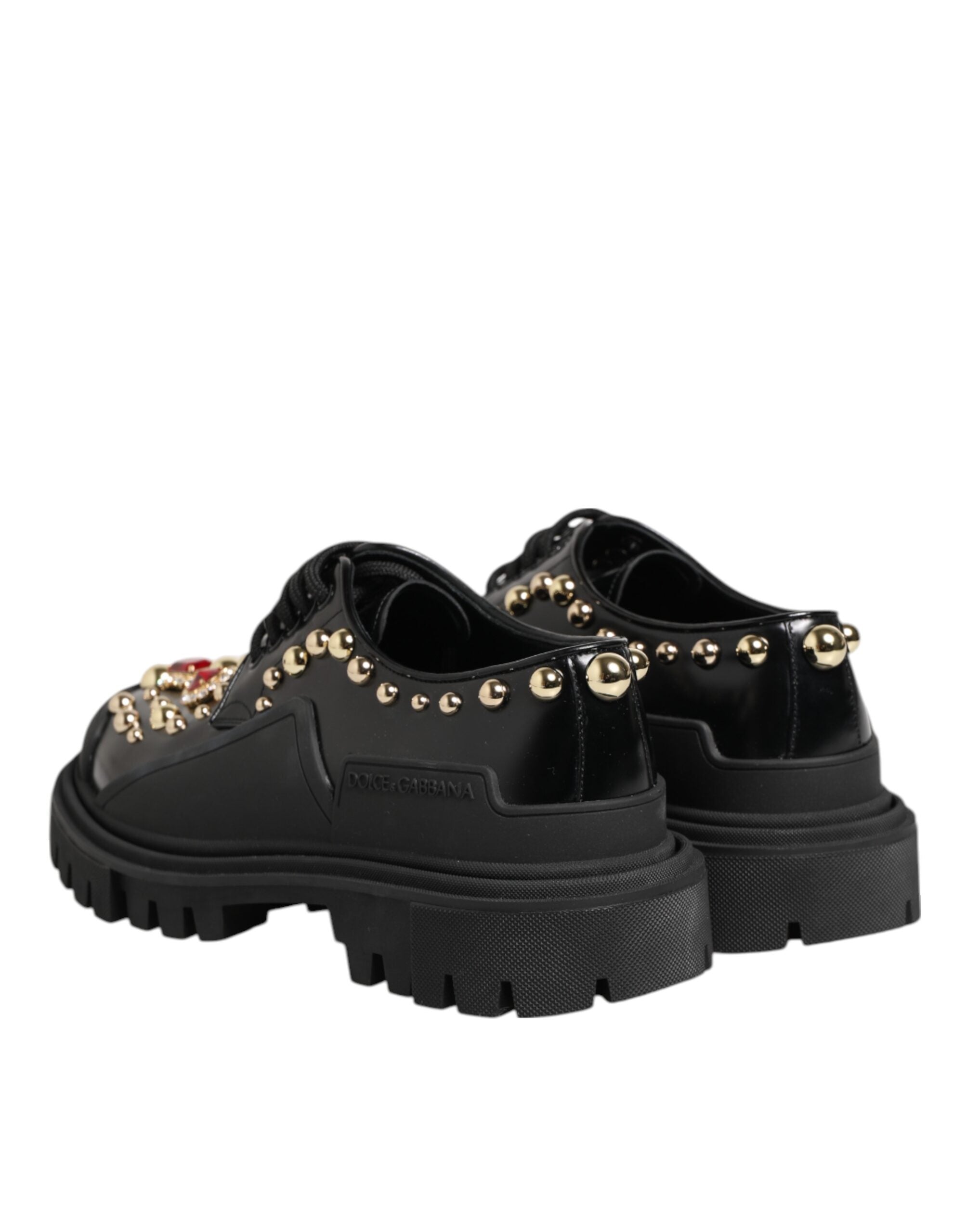 Dolce & Gabbana derby shoes in black leather with jewels and crystals-7