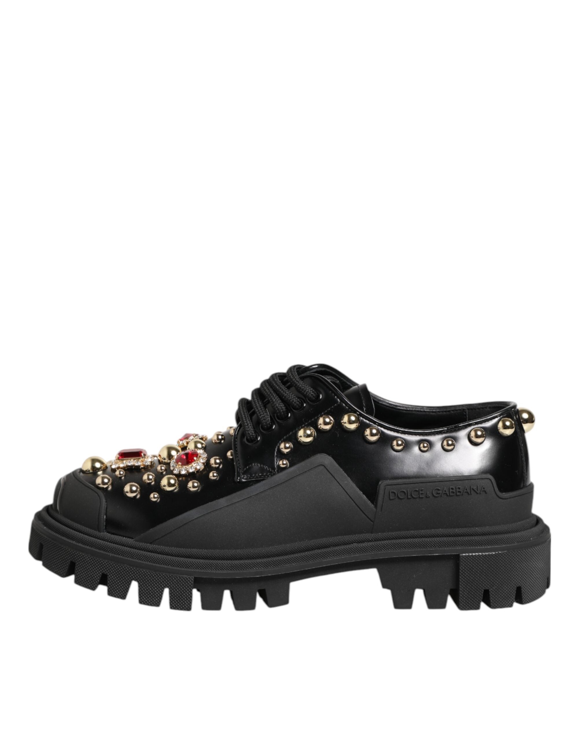 Dolce & Gabbana derby shoes in black leather with jewels and crystals-3