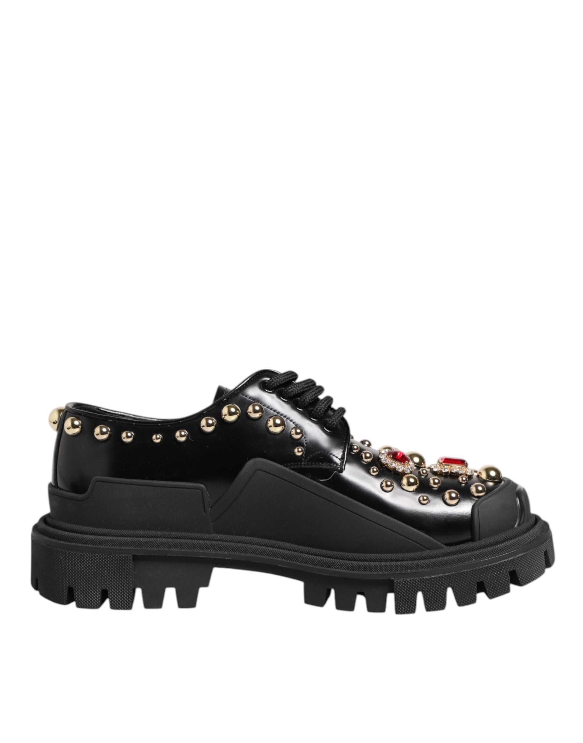 Dolce & Gabbana derby shoes in black leather with jewels and crystals-2