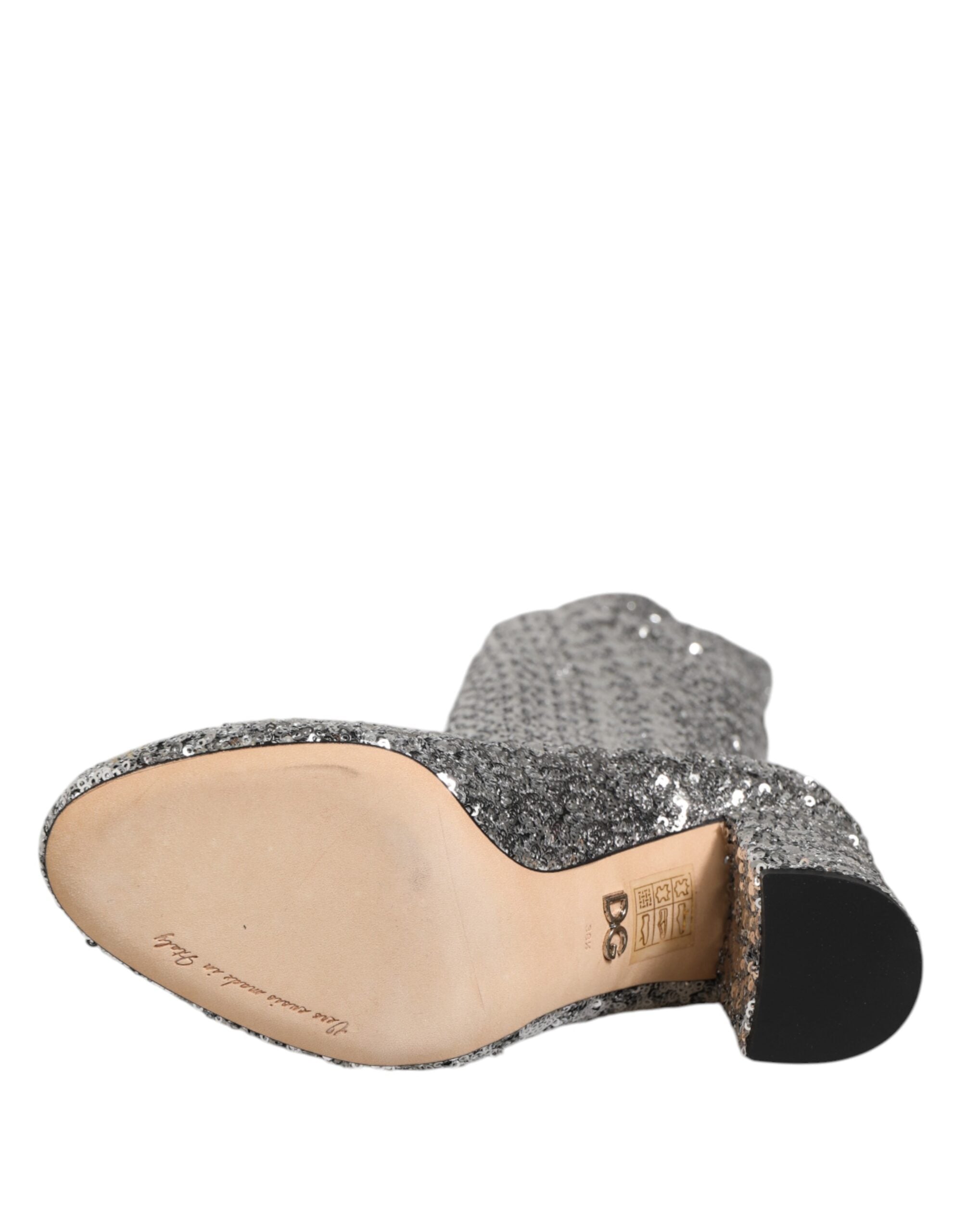 Dolce & Gabbana Shoes Silver Sequin Glitter High Heel Boots Shoes-7