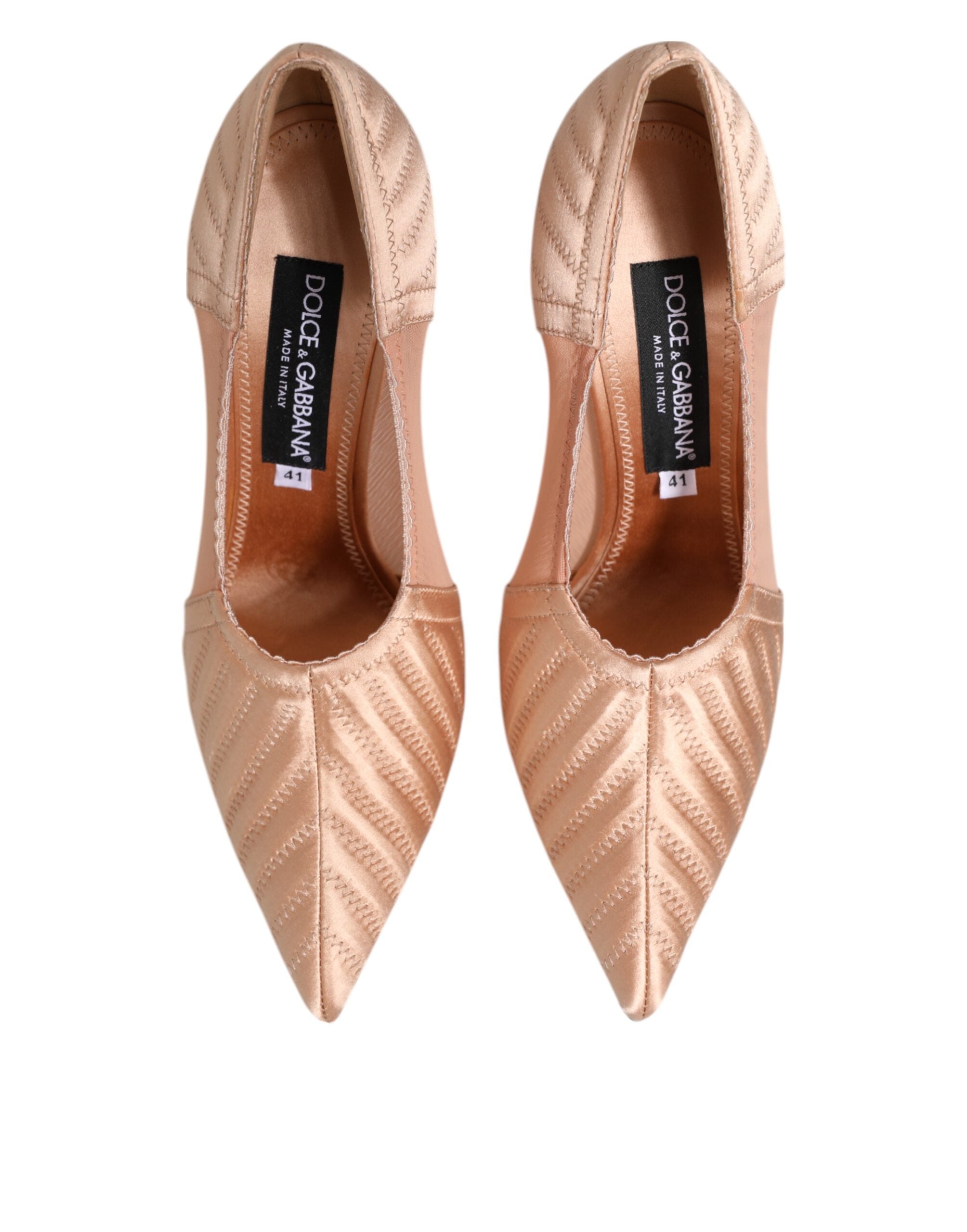 Dolce & Gabbana Cipria Nude Satin Mesh Stiletto Pumps Shoes-3