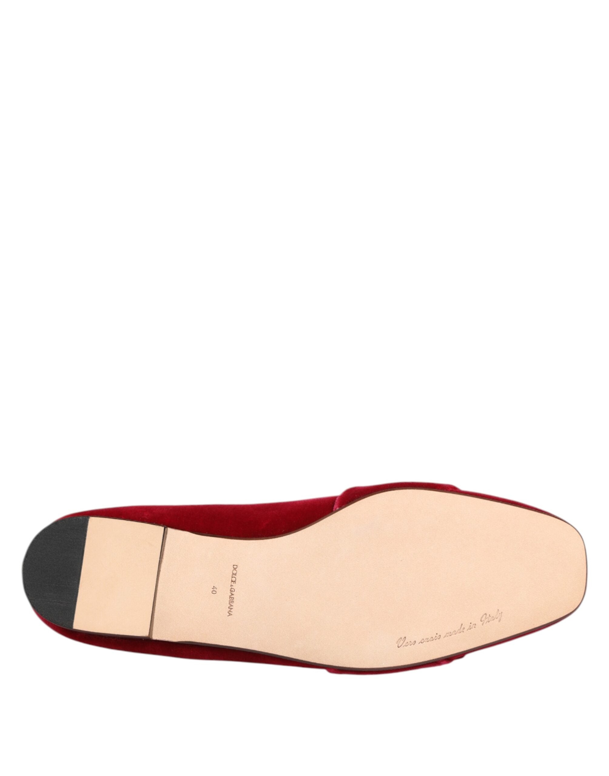 Dolce & Gabbana Red Velvet Crystal Buckle Loafers Flats Shoes-8
