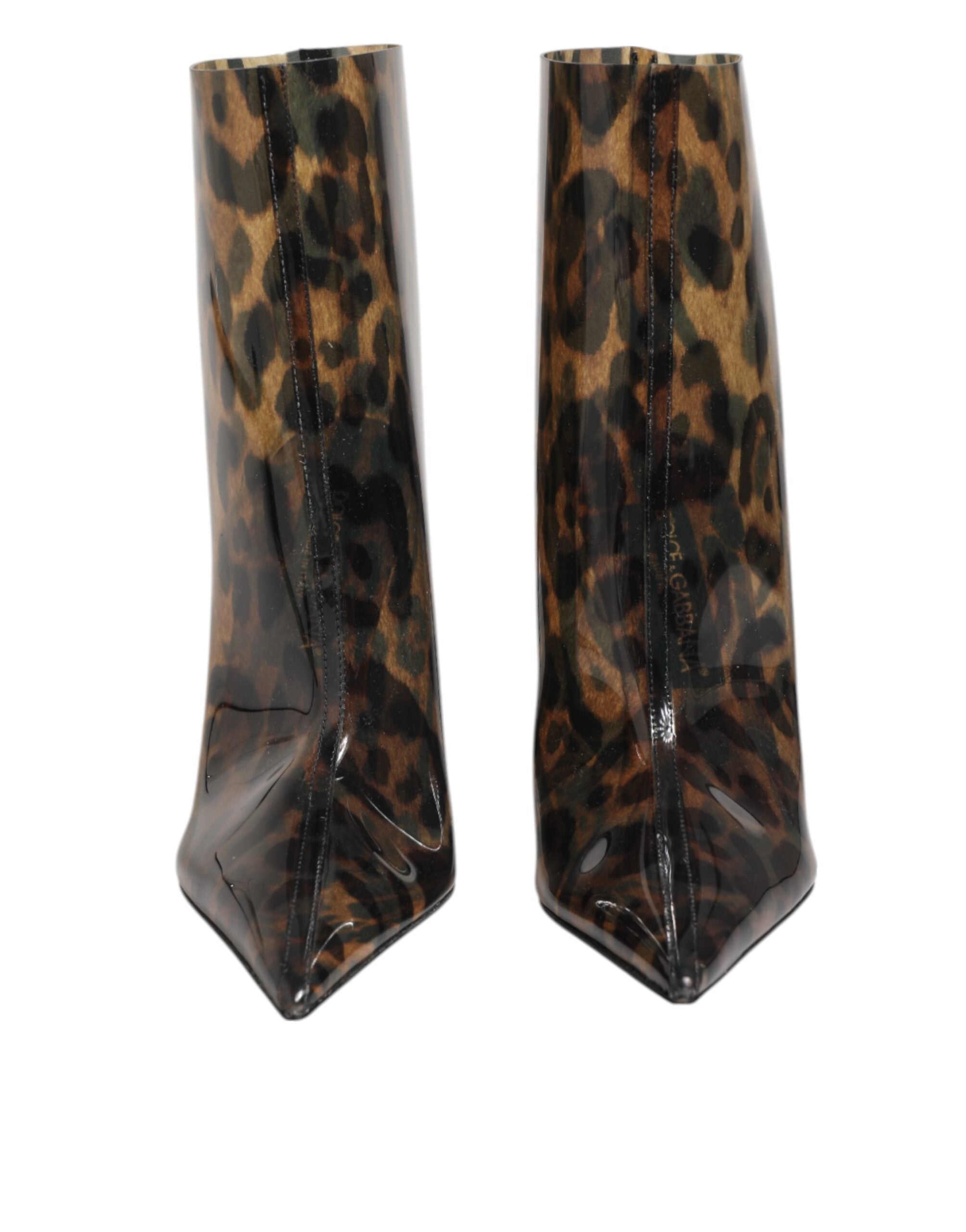 Dolce & Gabbana Leopard Print PVC Stiefel Schuhe mit spitzer Zehe-3