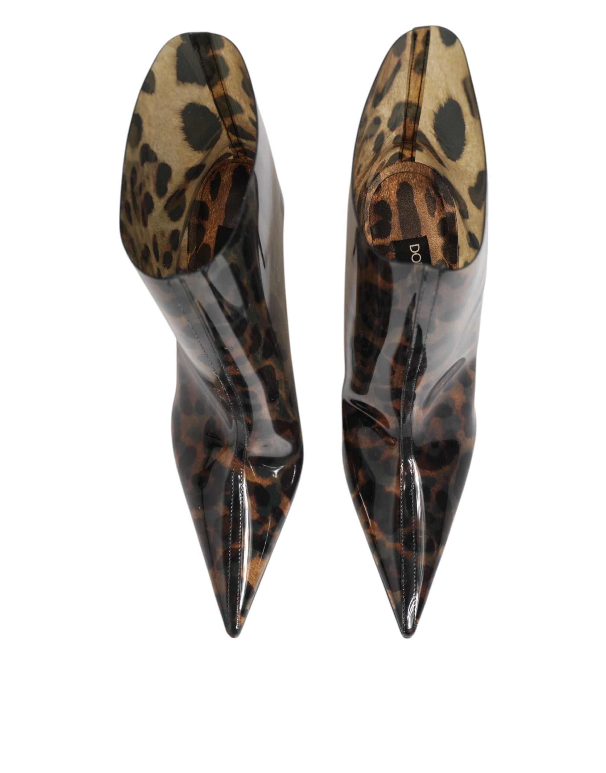 Dolce & Gabbana Leopard Print PVC Stiefel Schuhe mit spitzer Zehe-4
