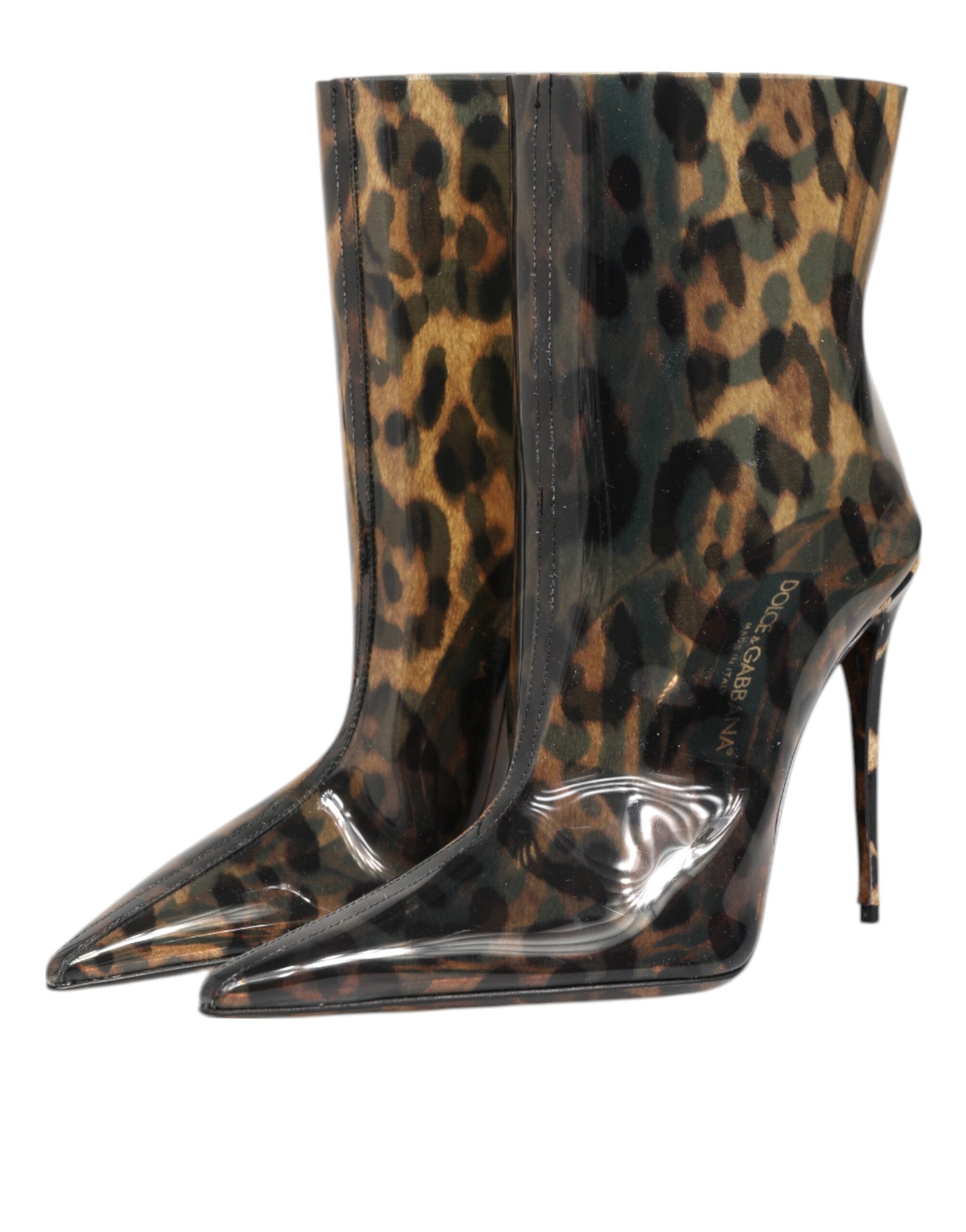 Dolce & Gabbana Leopard Print PVC Stiefel Schuhe mit spitzer Zehe-5