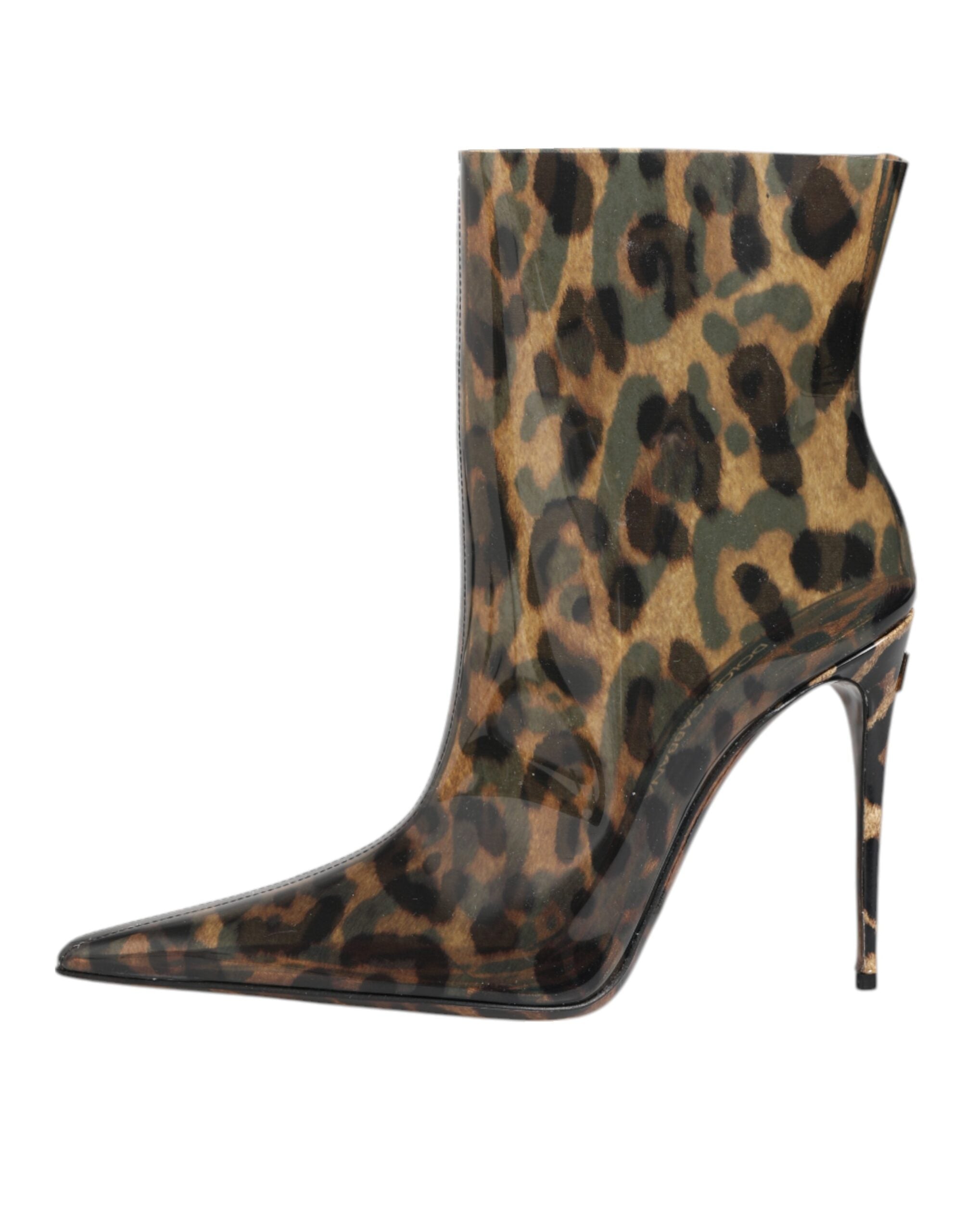 Dolce & Gabbana Leopard Print PVC Stiefel Schuhe mit spitzer Zehe-8