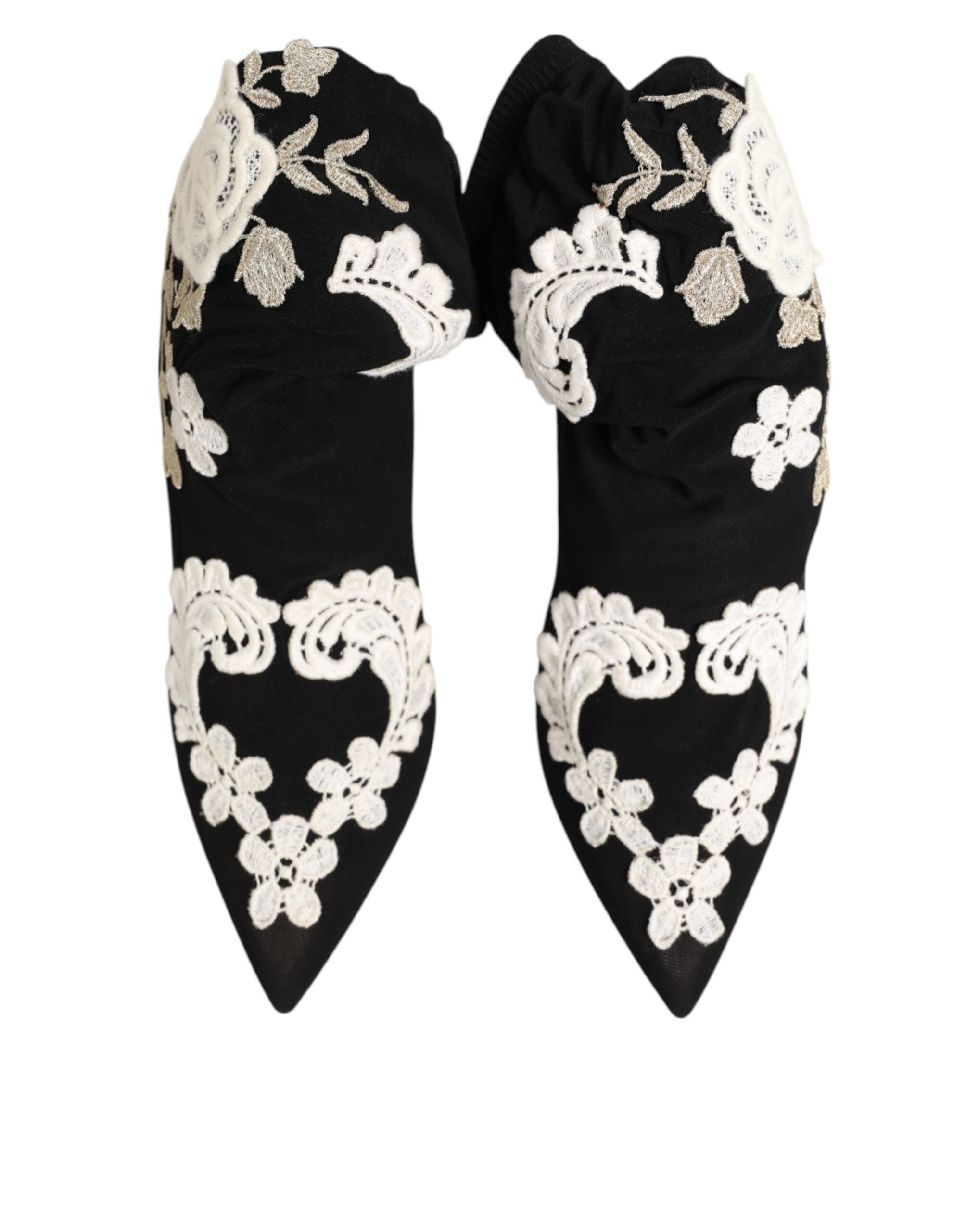 Dolce & Gabbana Black and White Embroidered Jersey Stiletto Boots Shoes-4