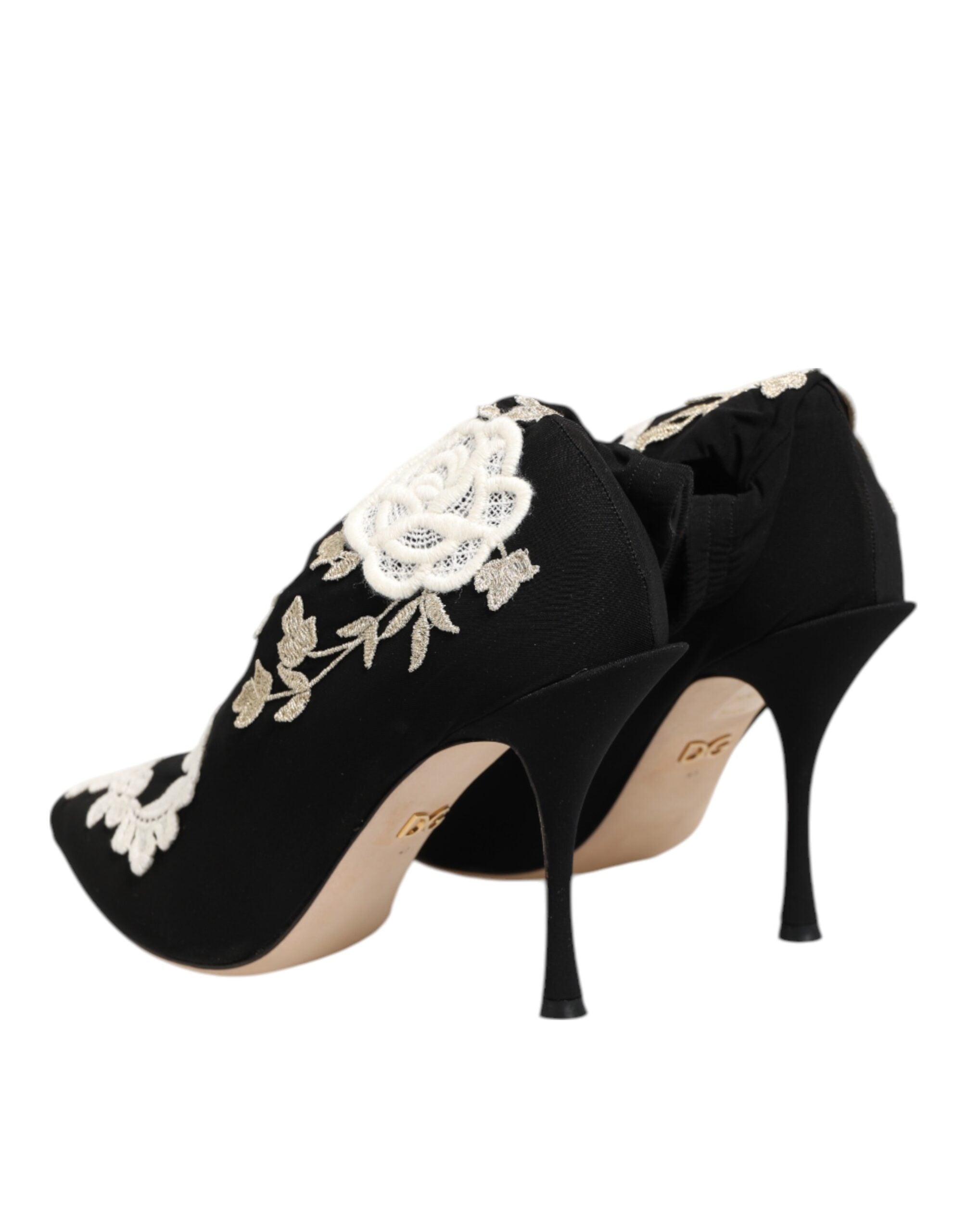 Dolce & Gabbana Black and White Embroidered Jersey Stiletto Boots Shoes-6