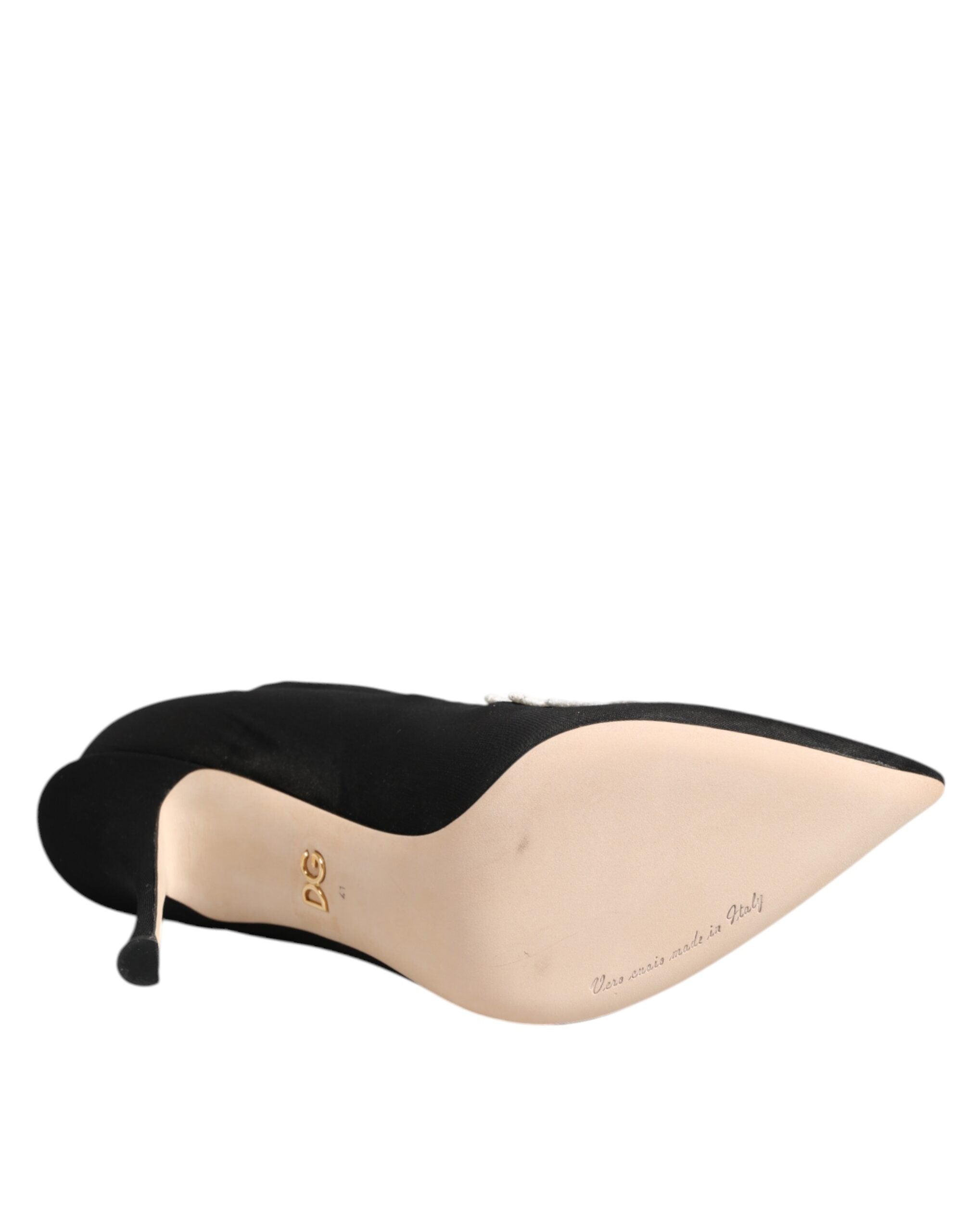 Dolce & Gabbana Black and White Embroidered Jersey Stiletto Boots Shoes-8