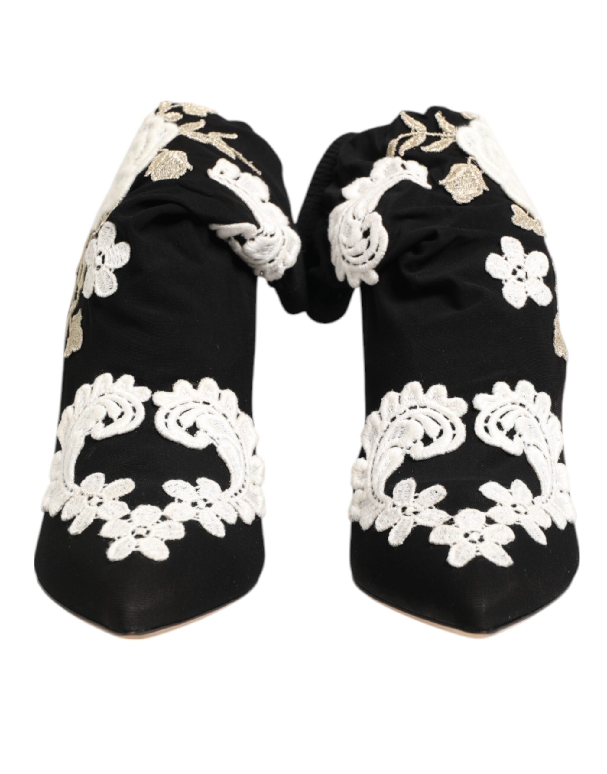 Dolce & Gabbana Black and White Embroidered Jersey Stiletto Boots Shoes-5