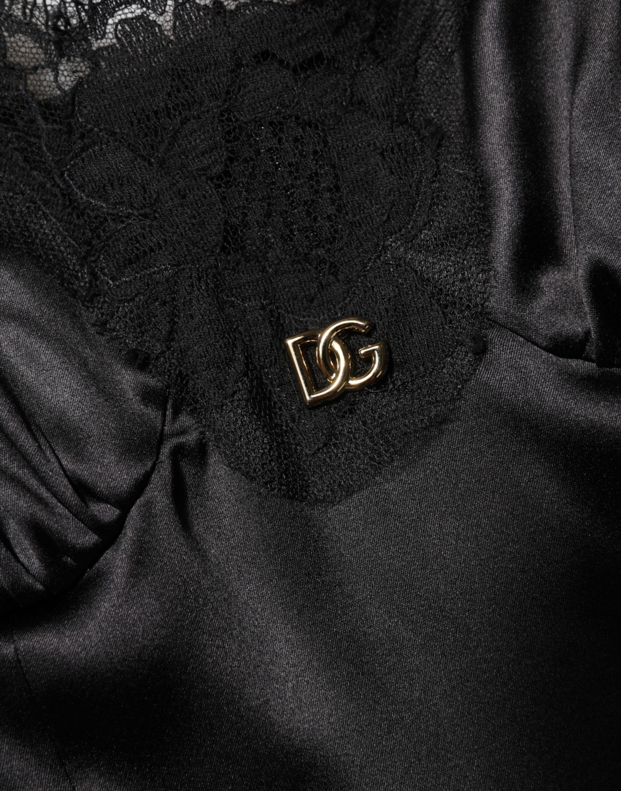 Dolce & Gabbana Schwarzes ärmelloses Minikleid mit Spitzenbesatz aus einer Seidenmischung-7