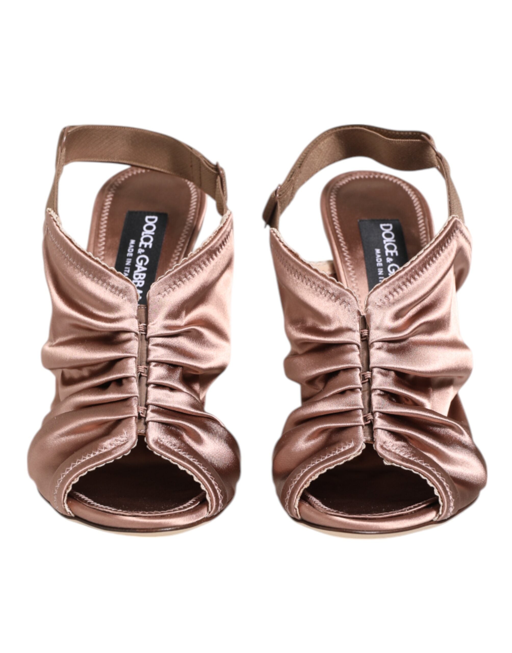 Dolce & Gabbana Bronze Satin Ruffled Slingback Sandals Shoes-3