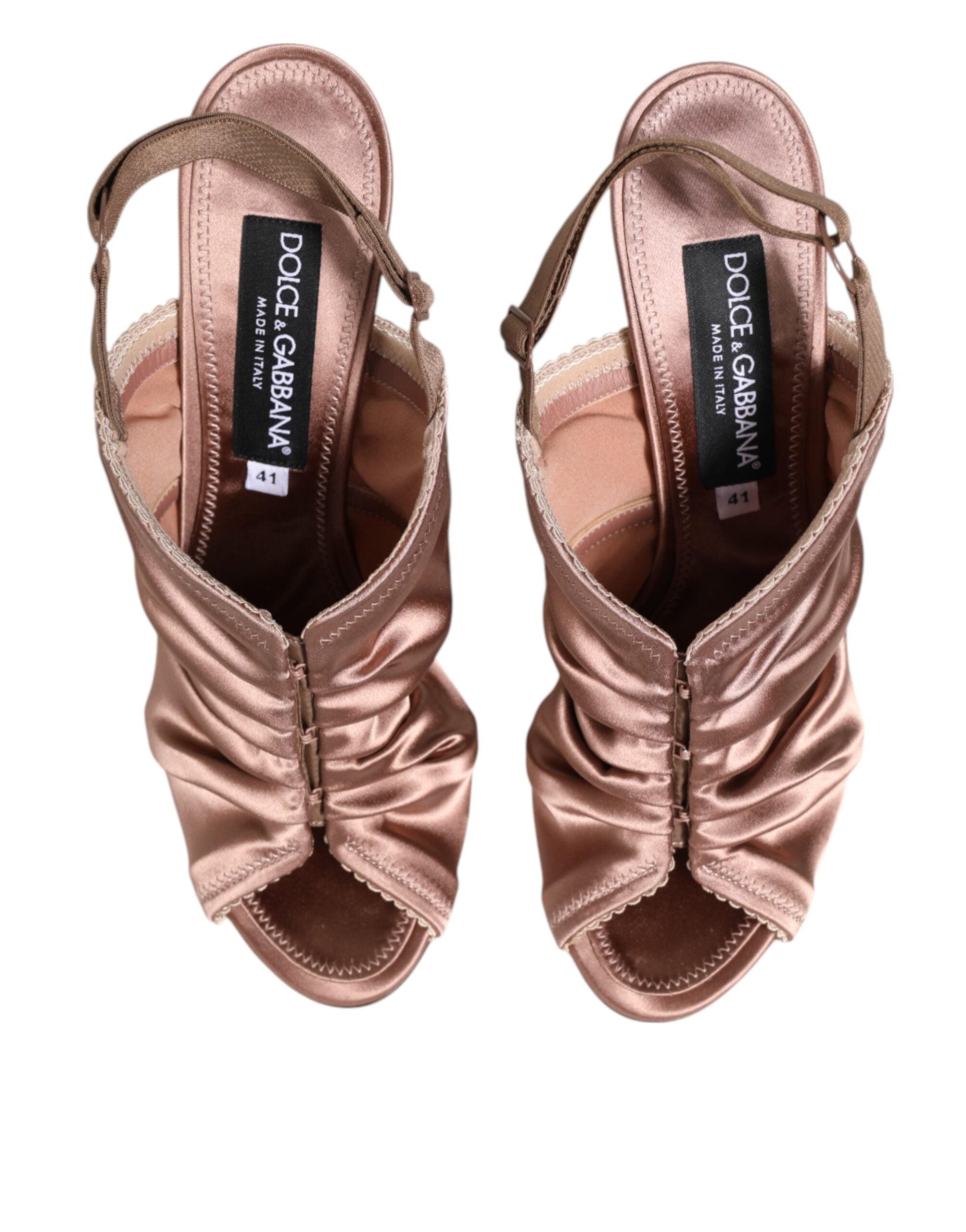 Dolce & Gabbana Bronze Satin Ruffled Slingback Sandals Shoes-4