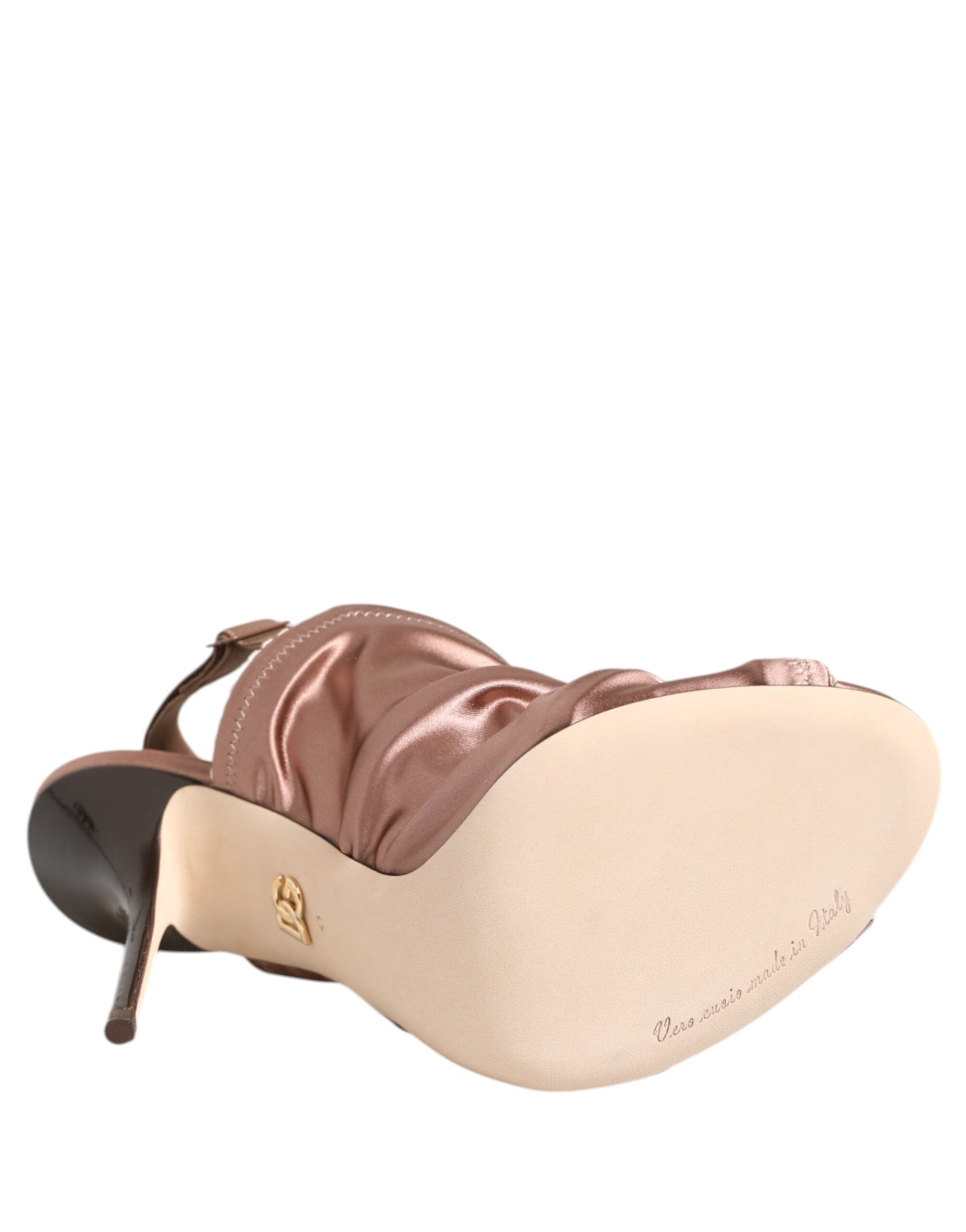 Dolce & Gabbana Bronze Satin Ruffled Slingback Sandals Shoes-8