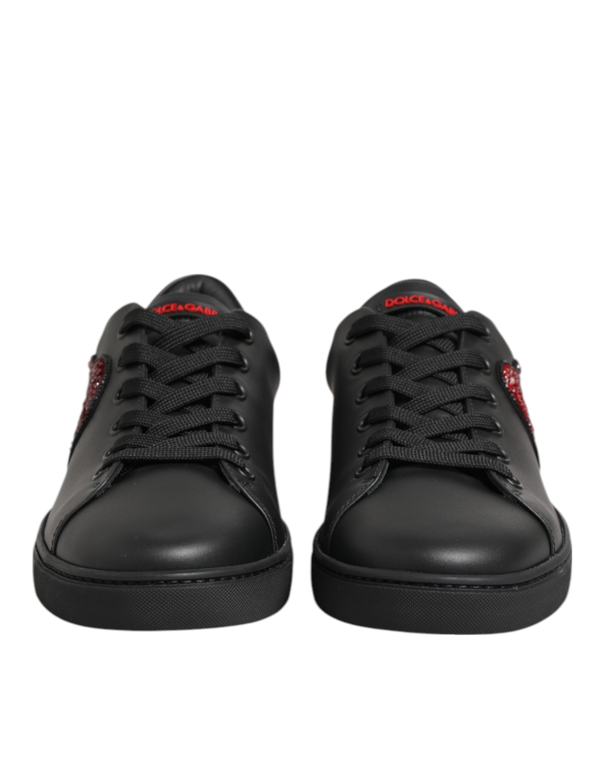 Dolce & Gabbana Schwarz Leder Crystal Heart Low Top Sneakers Schuhe-3