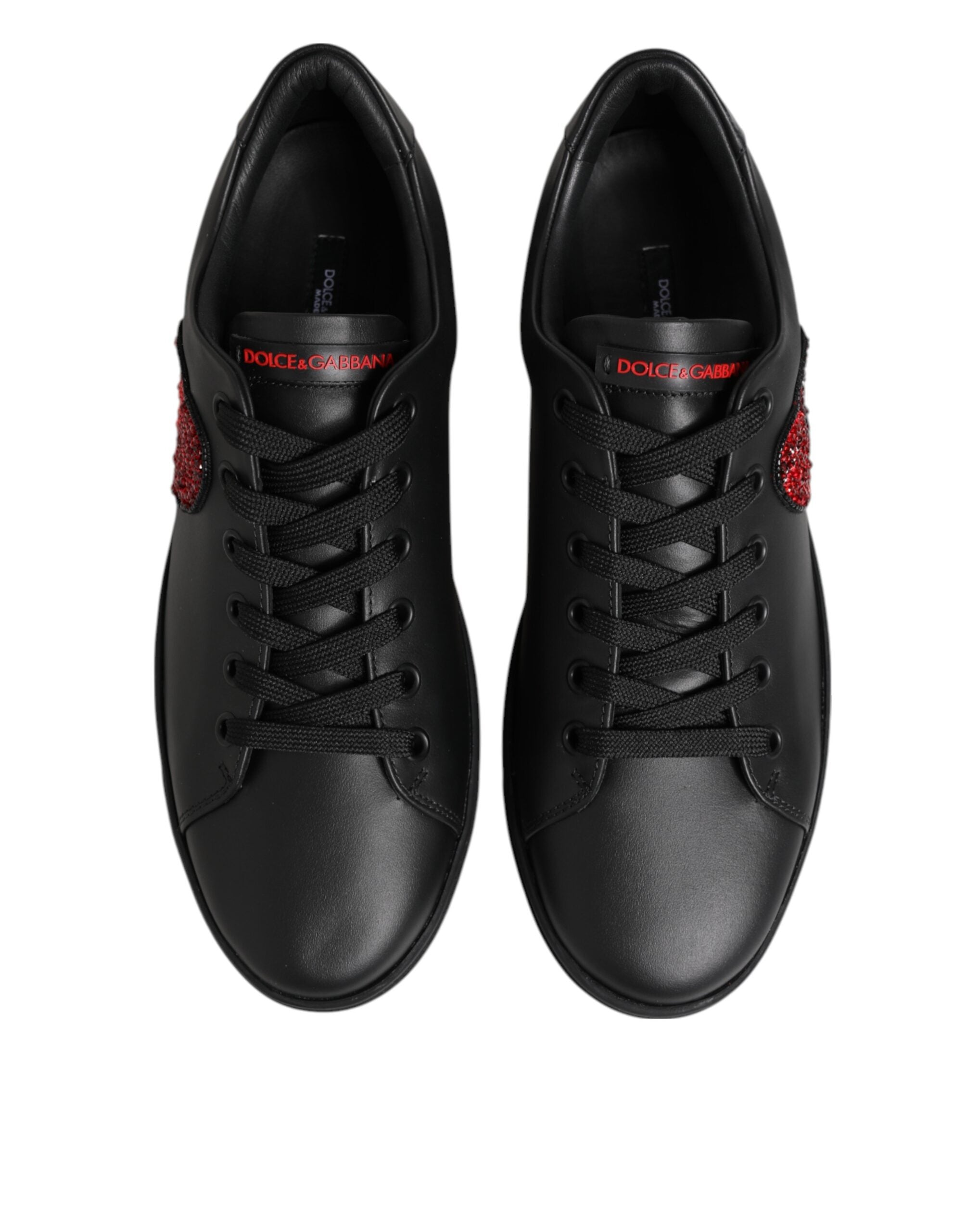 Dolce & Gabbana Schwarz Leder Crystal Heart Low Top Sneakers Schuhe-4