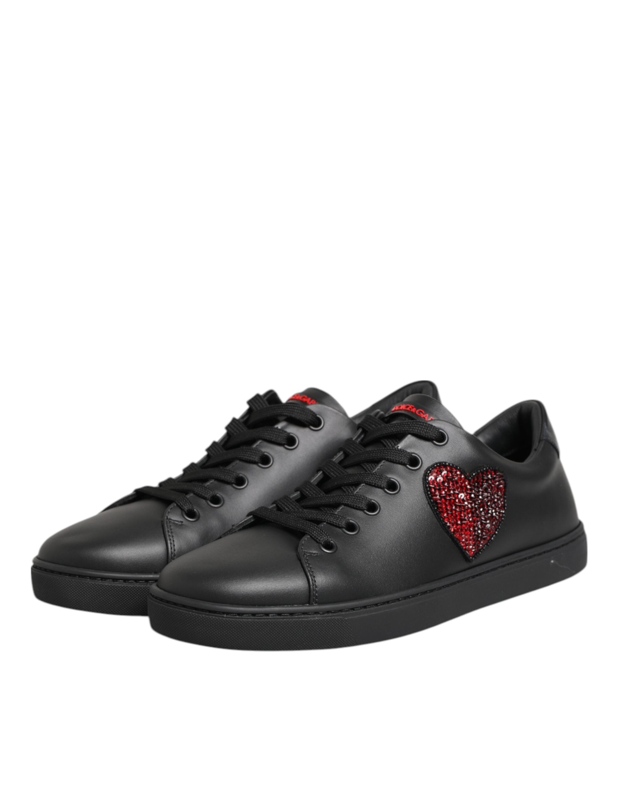 Dolce & Gabbana Schwarz Leder Crystal Heart Low Top Sneakers Schuhe-5