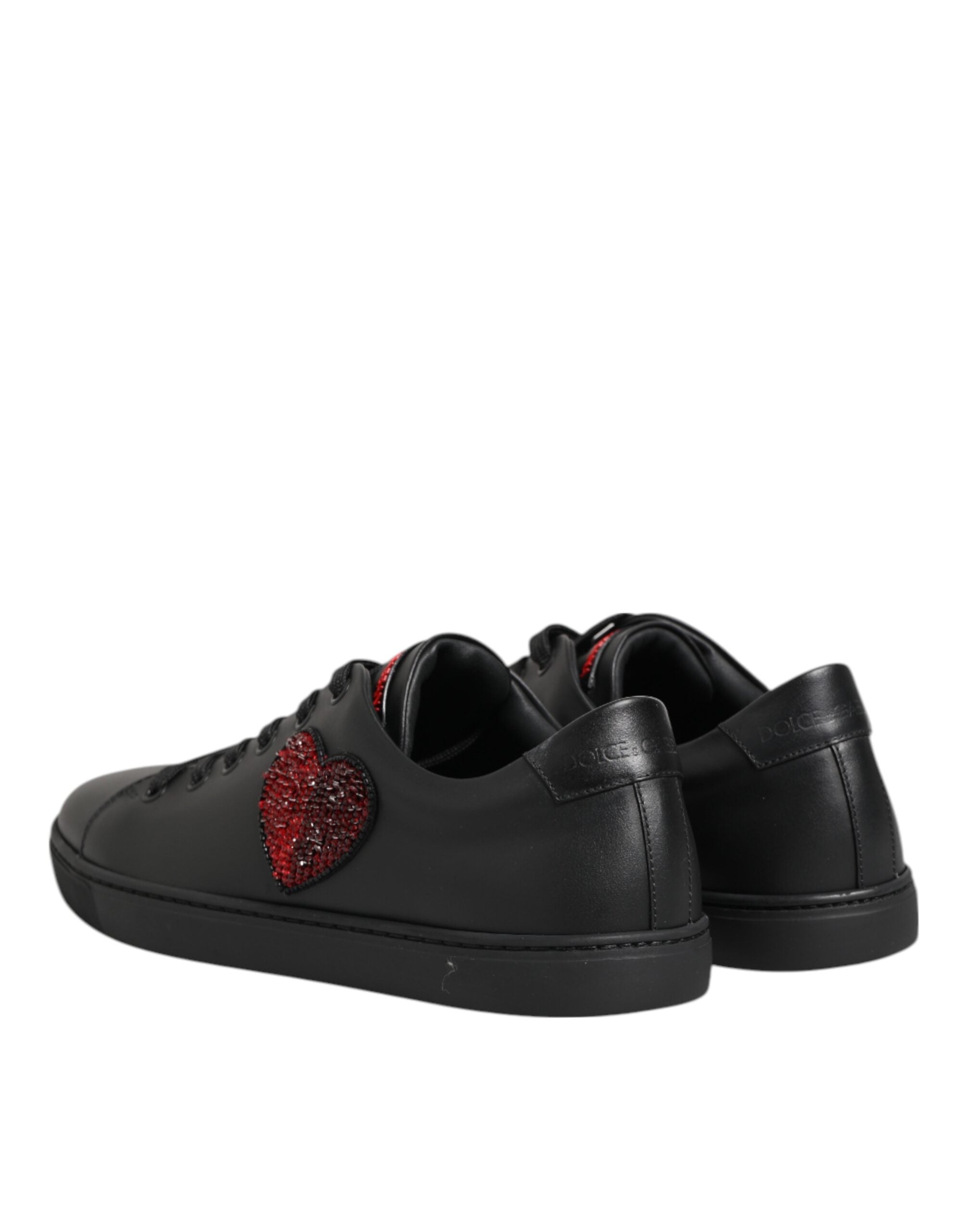 Dolce & Gabbana Schwarz Leder Crystal Heart Low Top Sneakers Schuhe-6