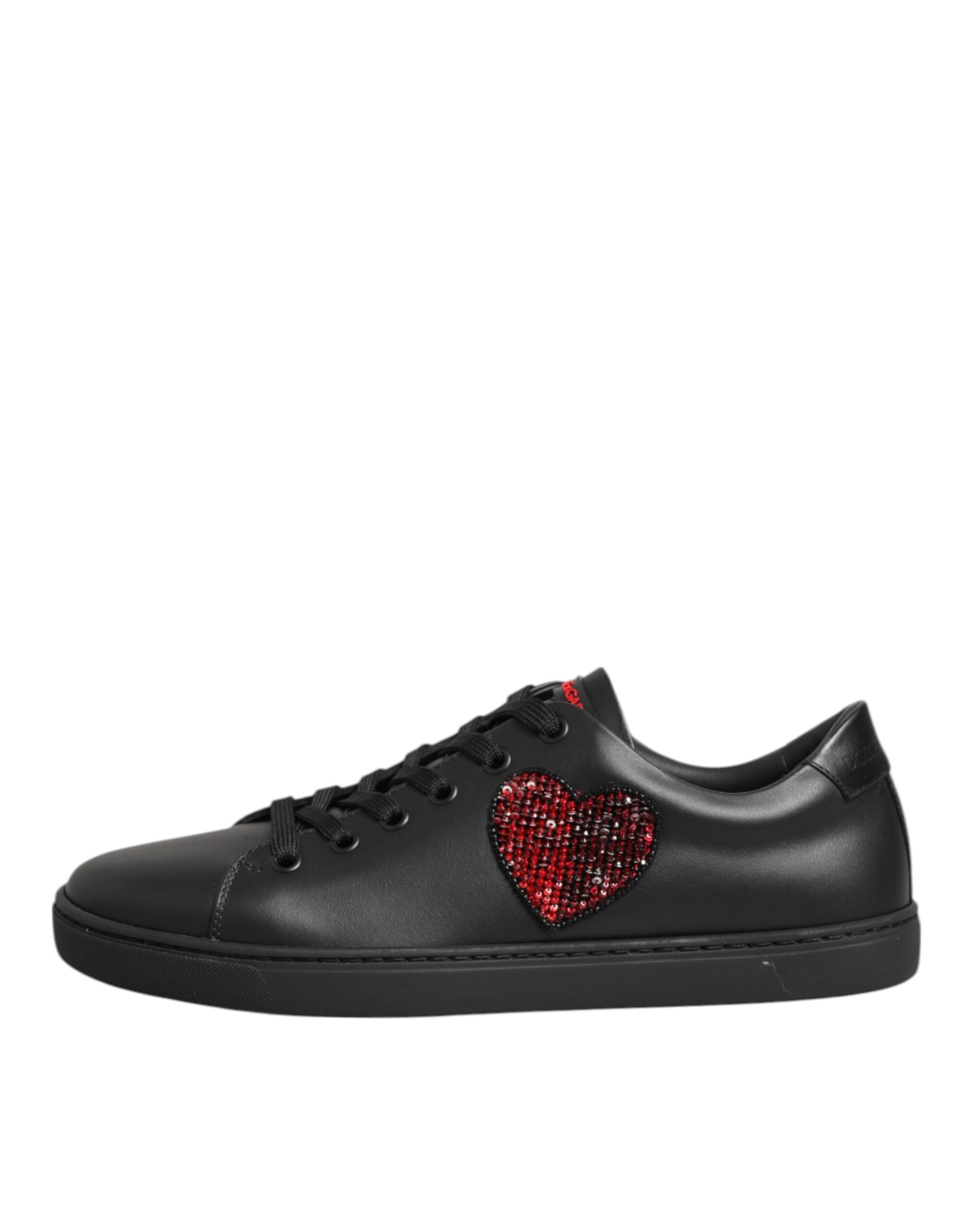 Dolce & Gabbana Schwarz Leder Crystal Heart Low Top Sneakers Schuhe-2
