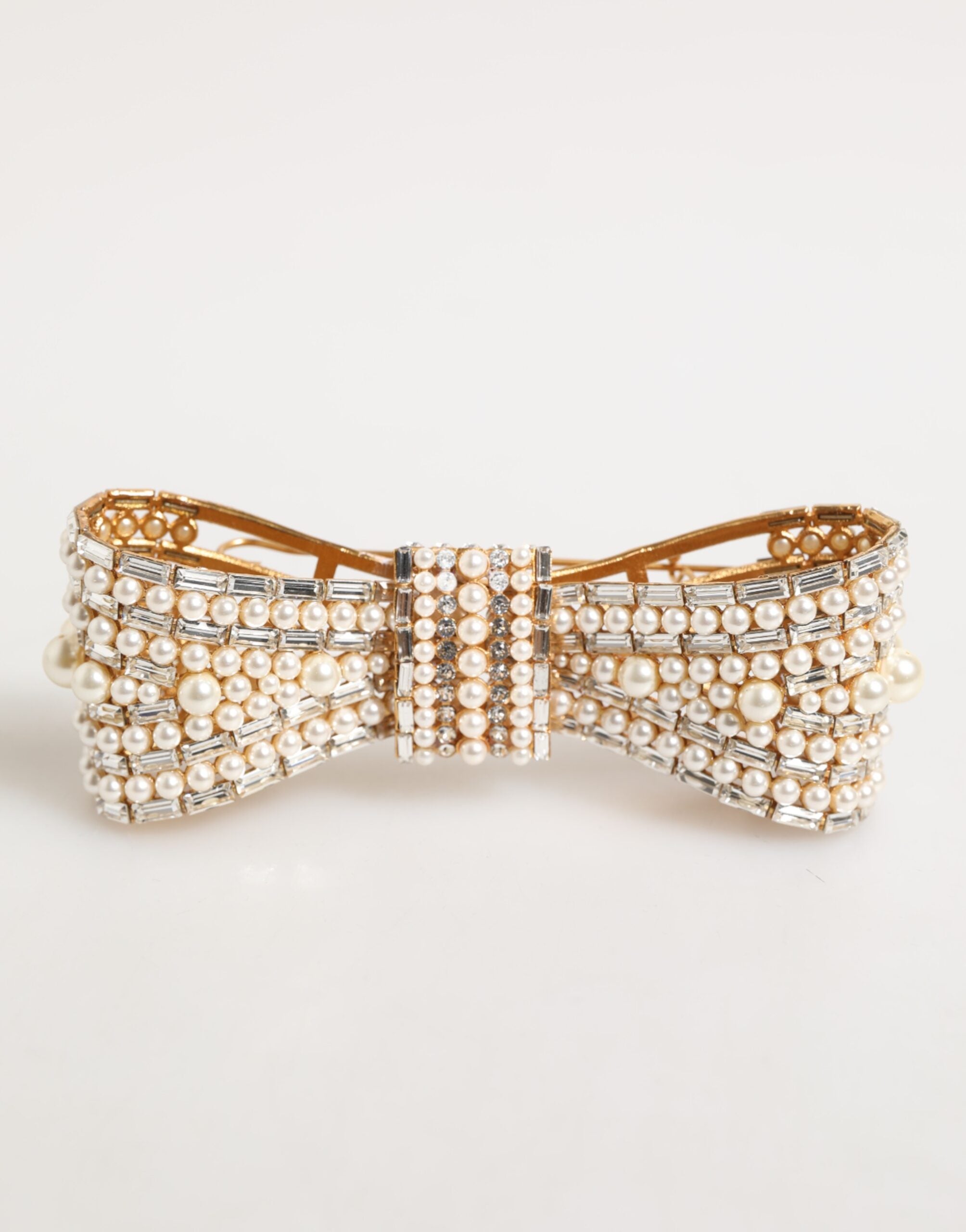 Dolce & Gabbana Gold Brass Glass Crystal Faux Pearl Embellished Brooch-2