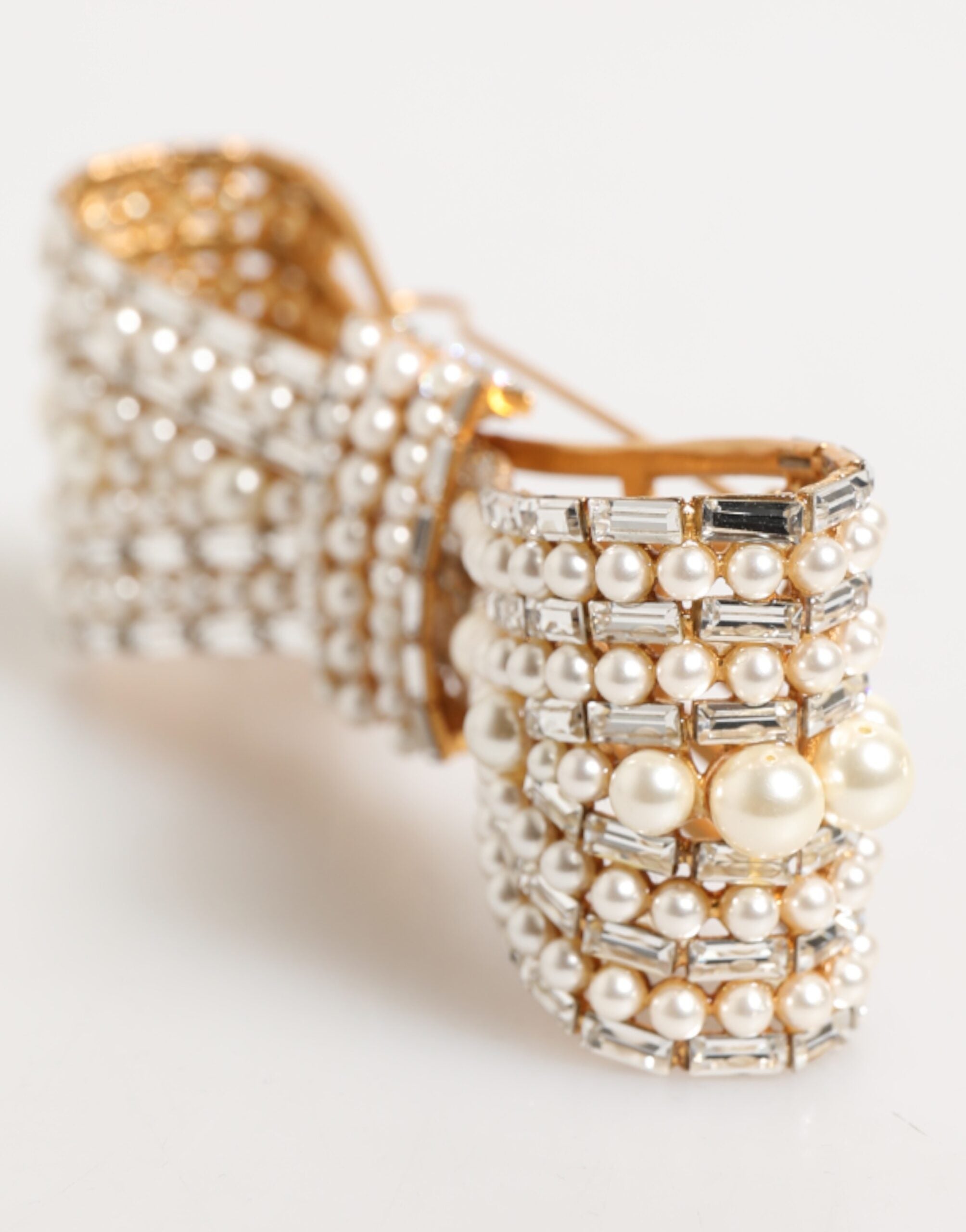 Dolce & Gabbana Gold Brass Glass Crystal Faux Pearl Embellished Brooch-3