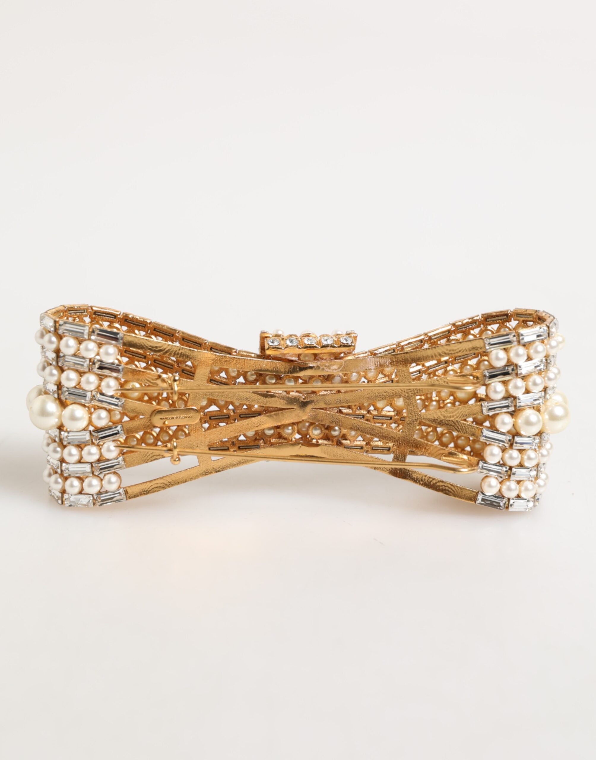 Dolce & Gabbana Gold Brass Glass Crystal Faux Pearl Embellished Brooch-4