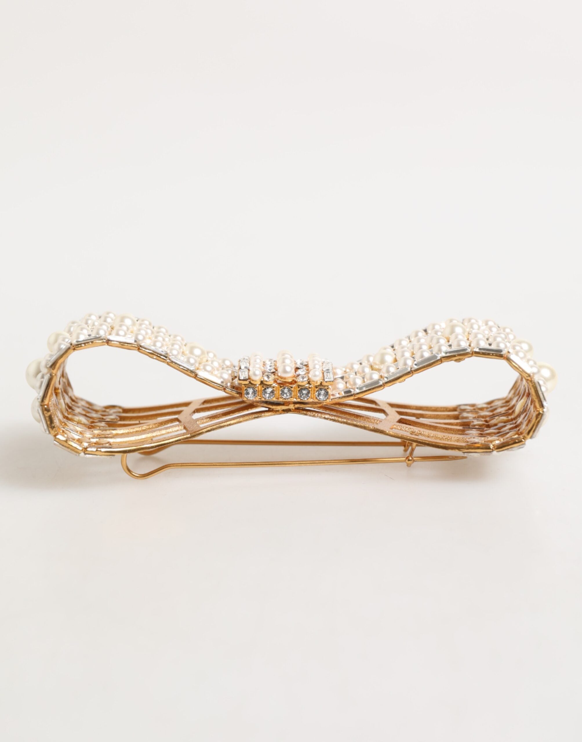 Dolce & Gabbana Gold Brass Glass Crystal Faux Pearl Embellished Brooch-6