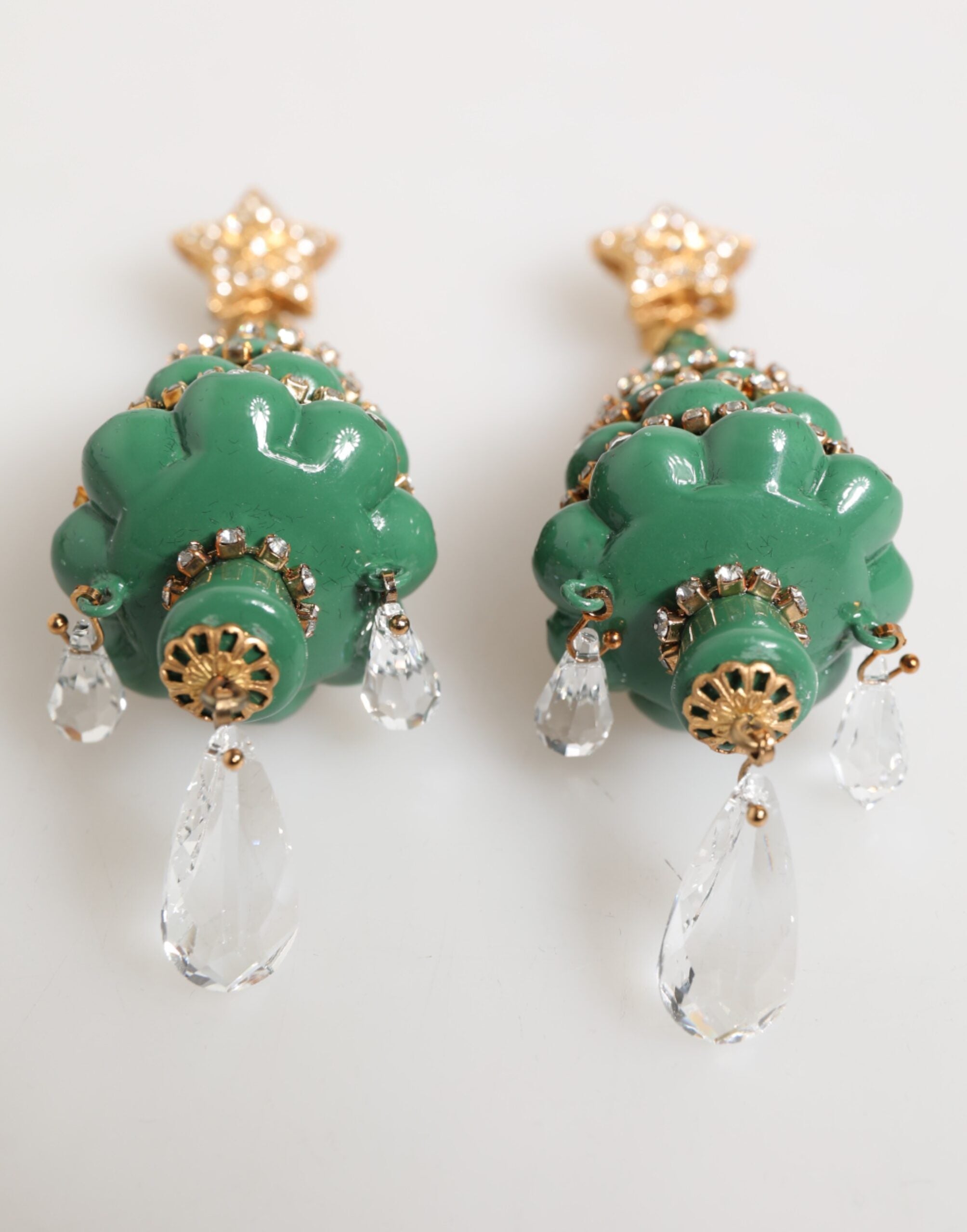 Dolce & Gabbana Gold Brass Multicolor Christmas Tree Earrings-3
