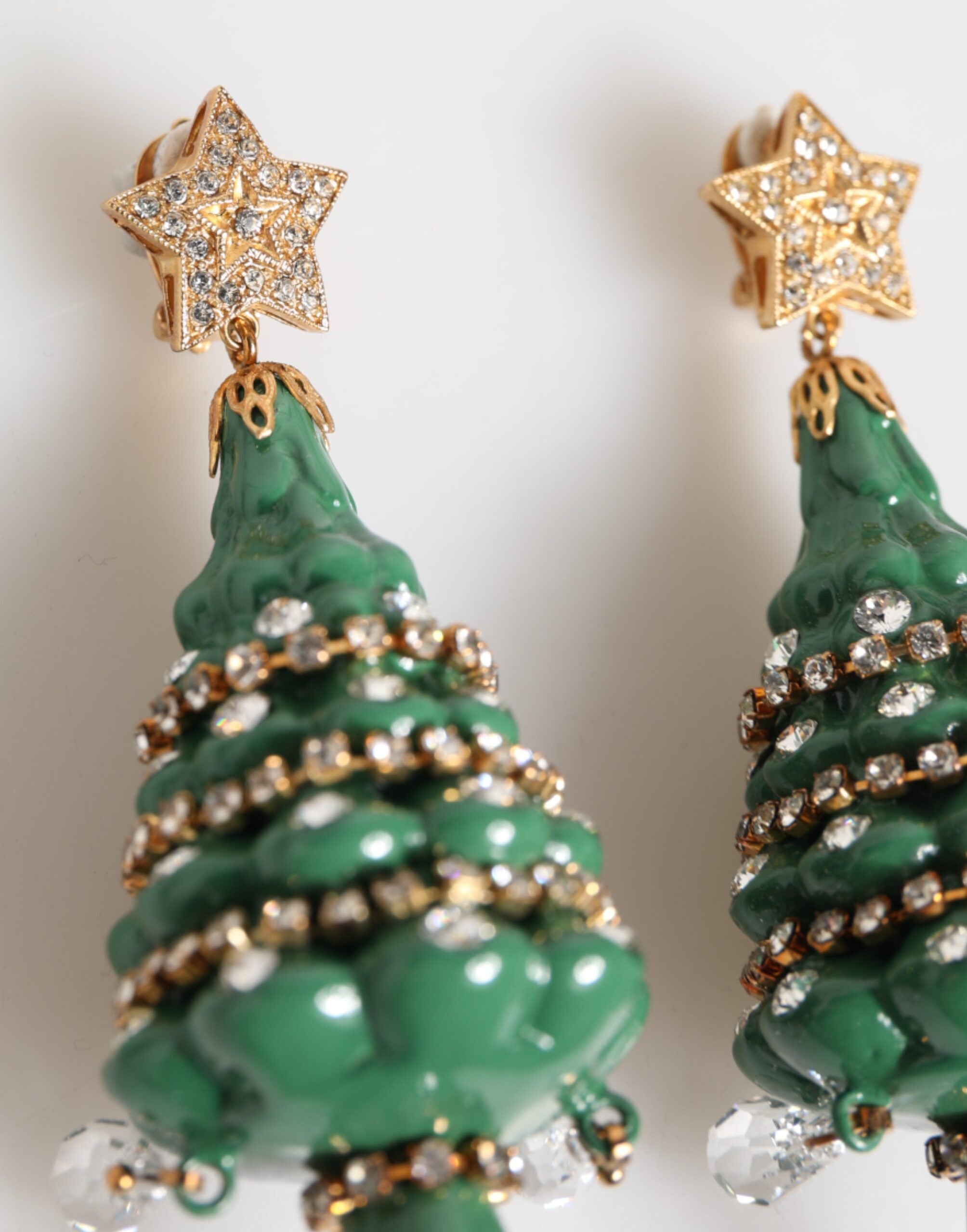 Dolce & Gabbana Gold Brass Multicolor Christmas Tree Earrings-4