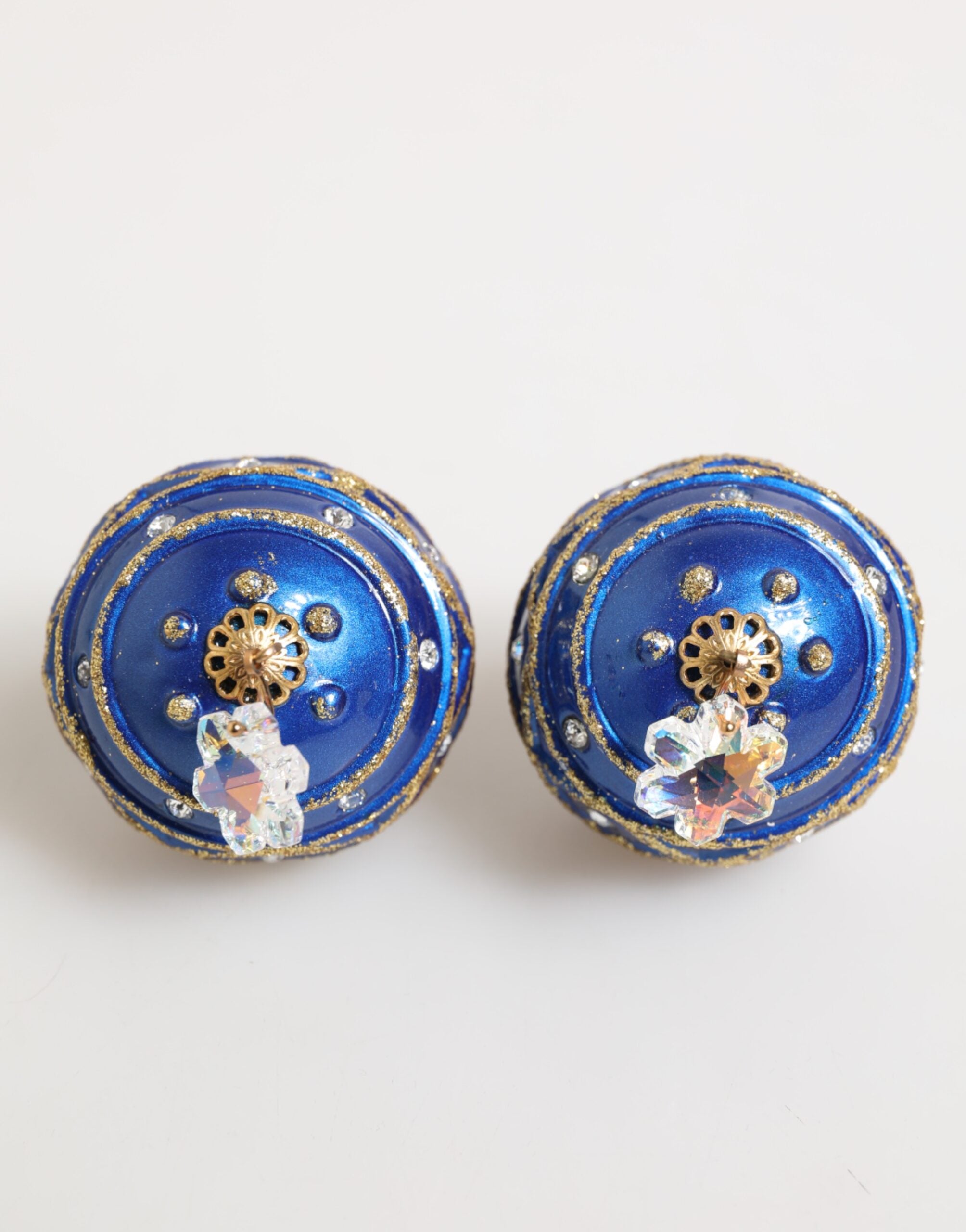 Pendientes de clip con bola navideña de cristal azul y latón dorado de Dolce & Gabbana-3