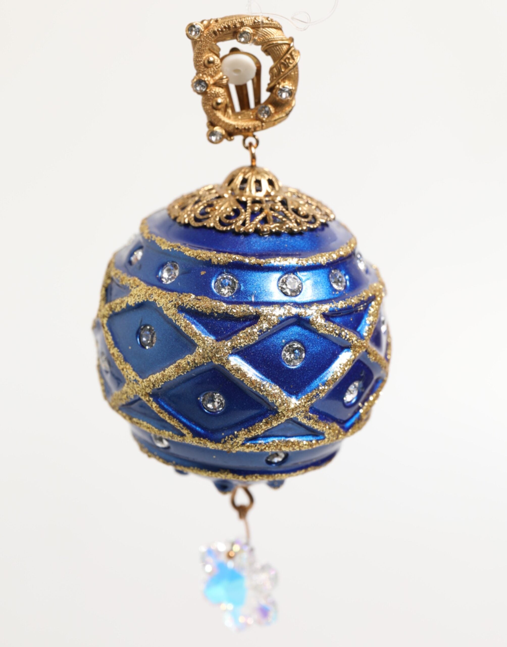 Pendientes de clip con bola navideña de cristal azul y latón dorado de Dolce & Gabbana-8