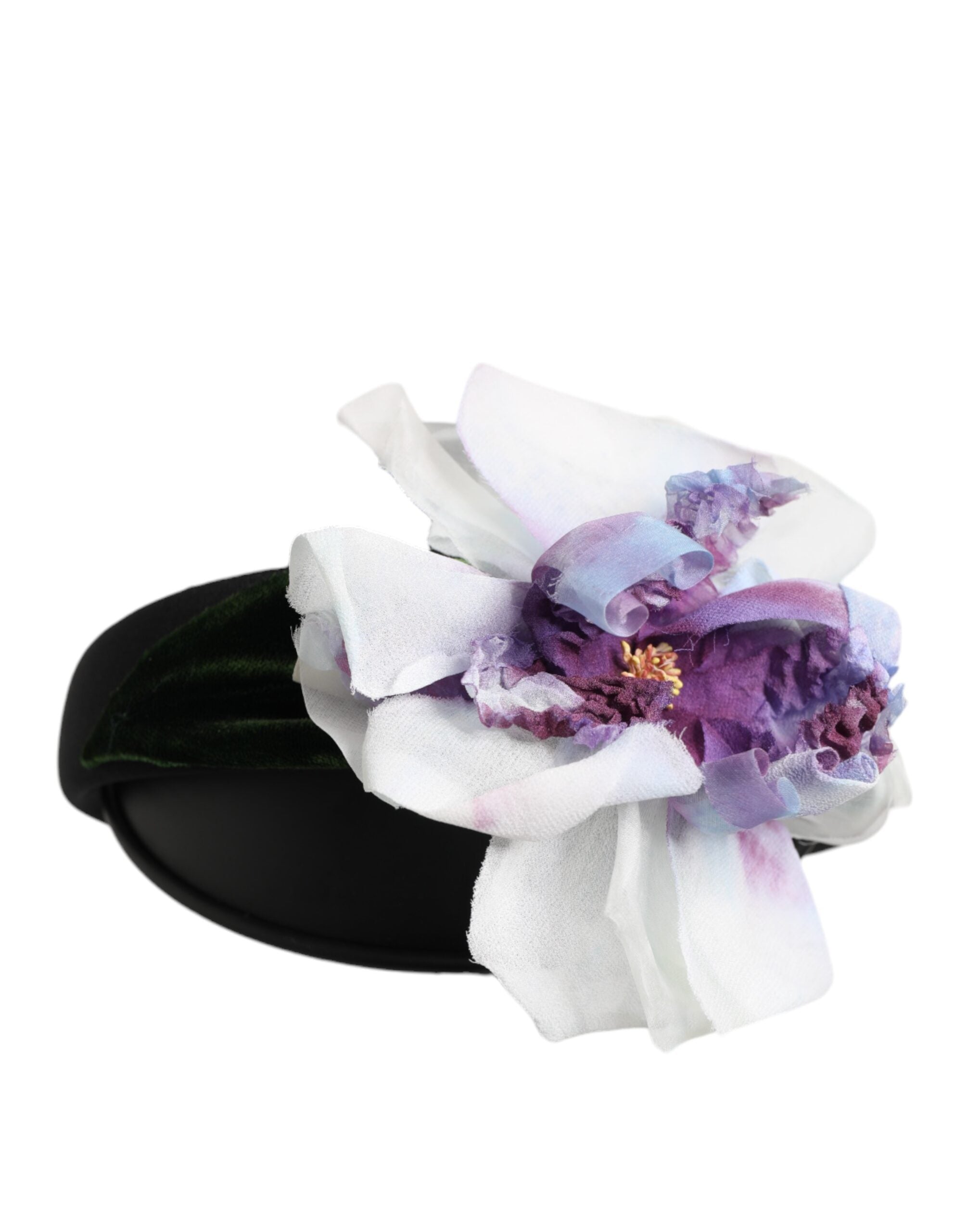 Diadema con apliques florales en blanco, morado y seda negra y verde de Dolce & Gabbana-2