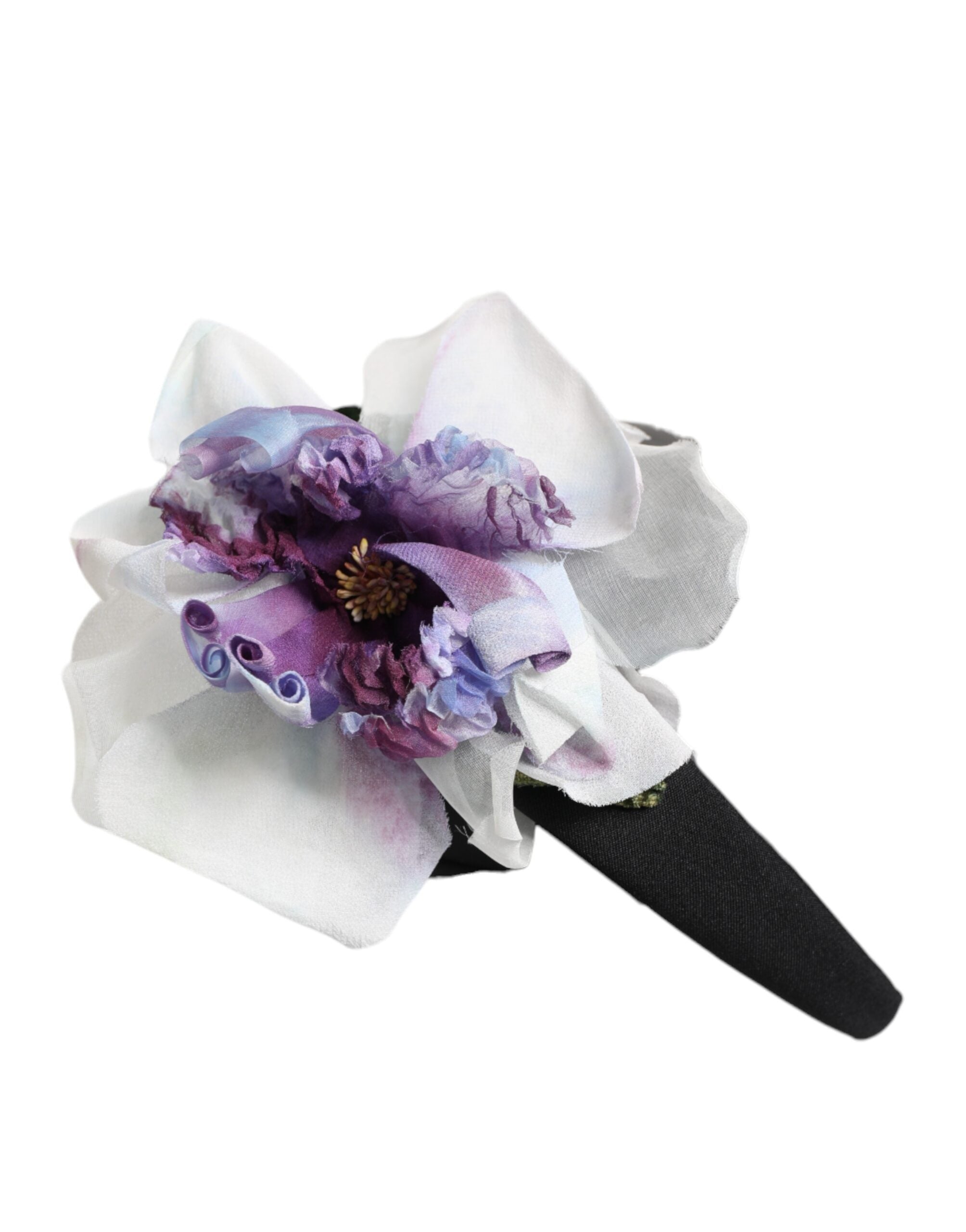 Diadema con apliques florales en blanco, morado y seda negra y verde de Dolce & Gabbana-3
