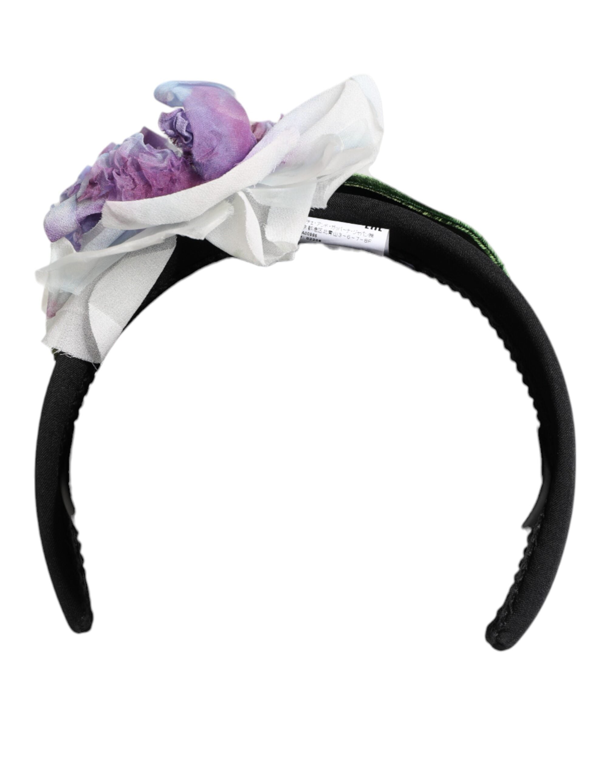 Diadema con apliques florales en blanco, morado y seda negra y verde de Dolce & Gabbana-4