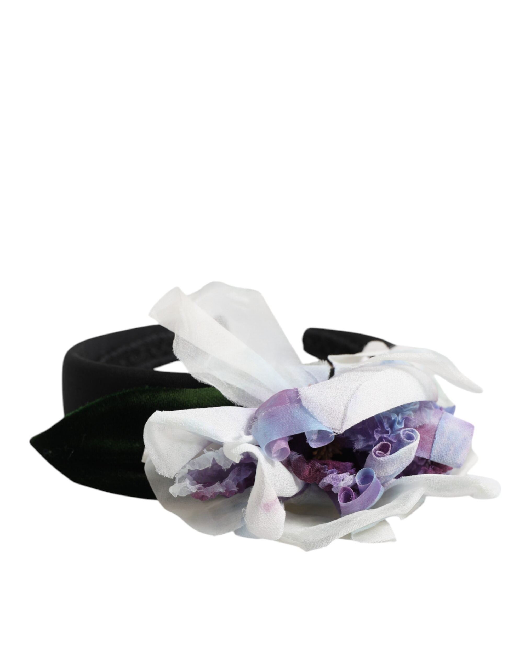 Diadema con apliques florales en blanco, morado y seda negra y verde de Dolce & Gabbana-5