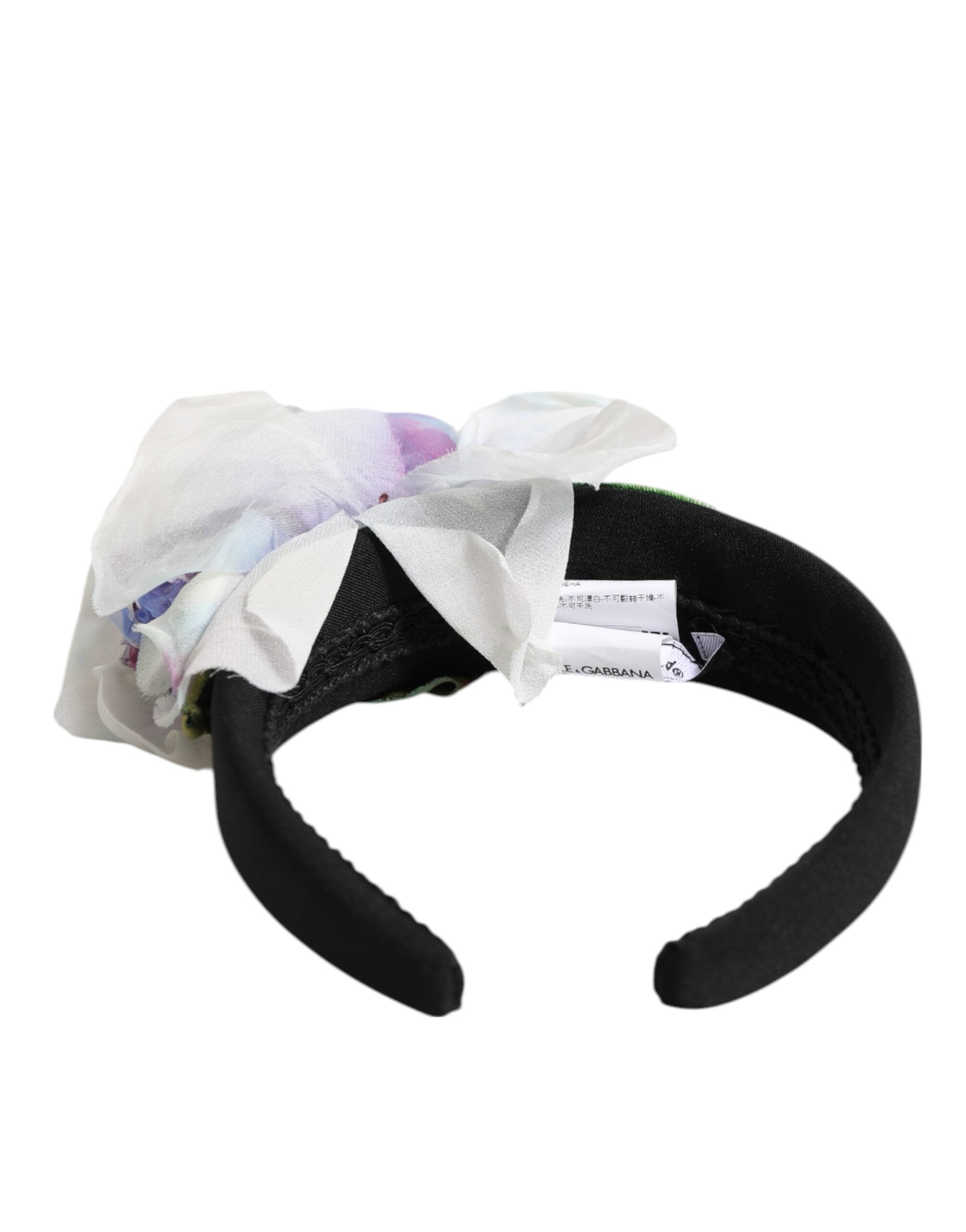 Diadema con apliques florales en blanco, morado y seda negra y verde de Dolce & Gabbana-6